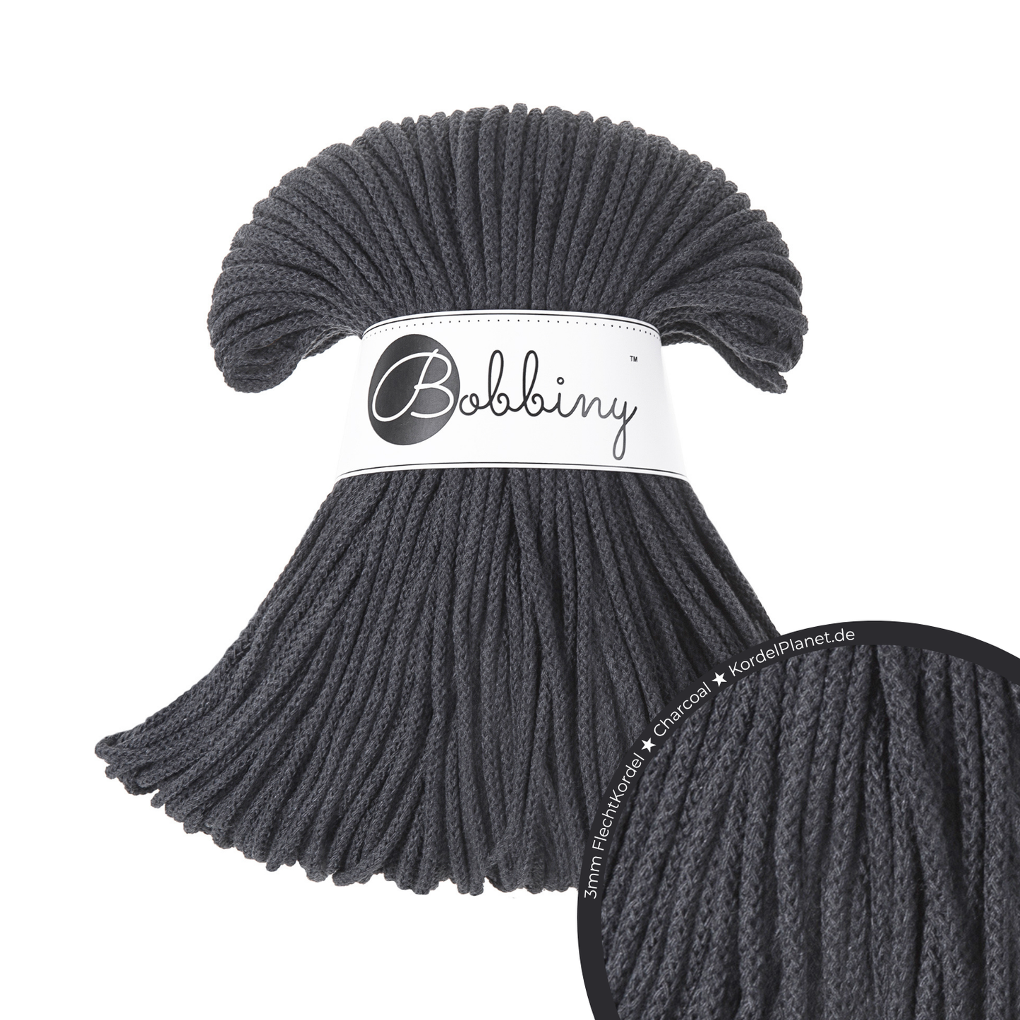 Bobbiny Flechtkordel Charcoal Ø 3 mm