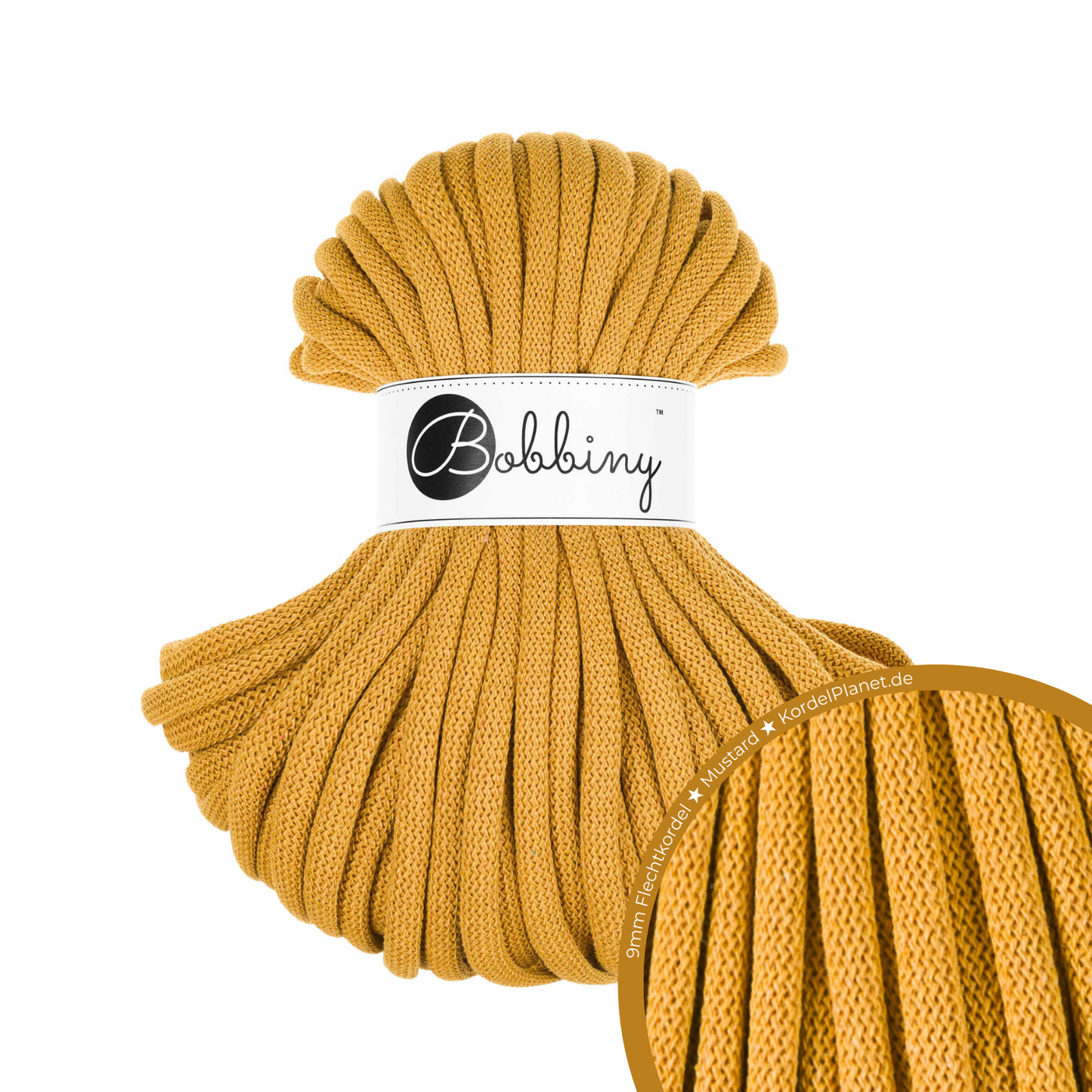 30 Meter - Bobbiny Flechtkordeln Mustard Ø 9 mm