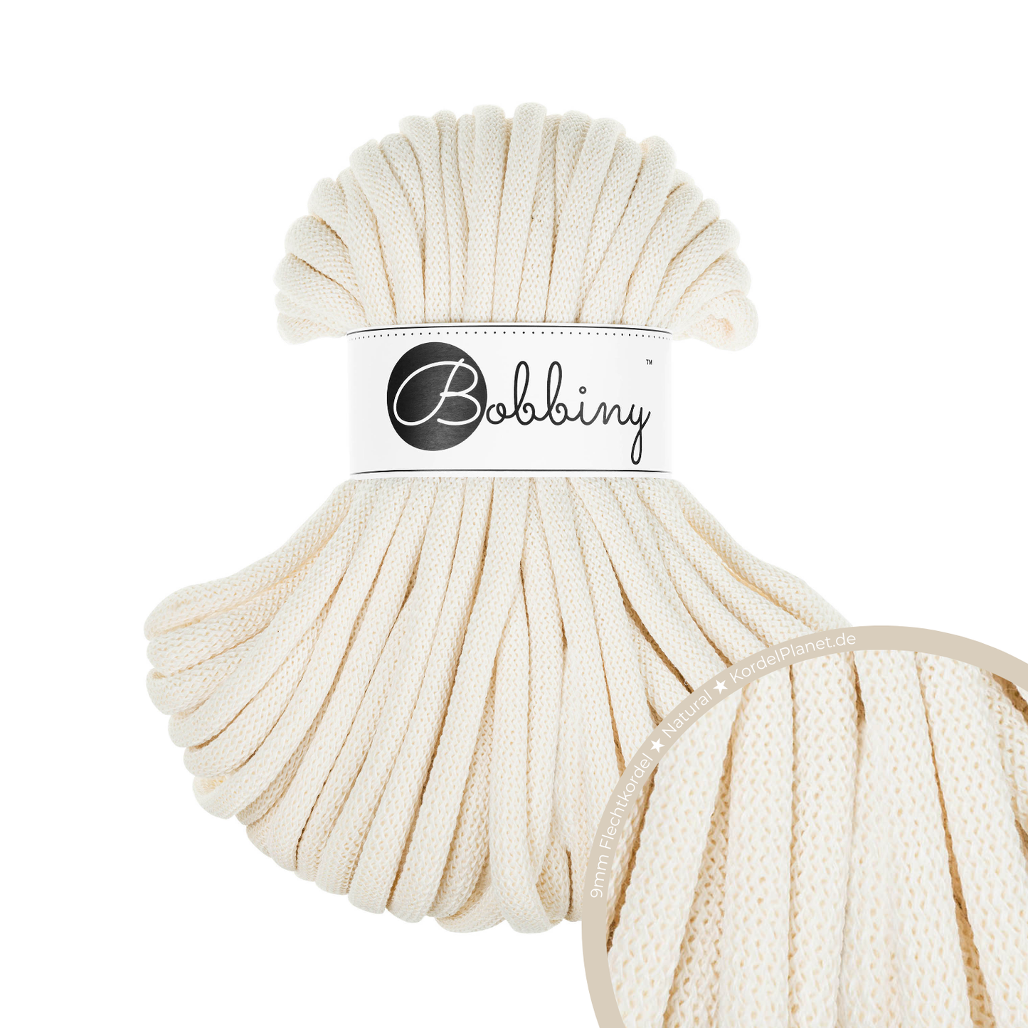 30 Meter - Bobbiny Flechtkordeln Natural Ø 9 mm