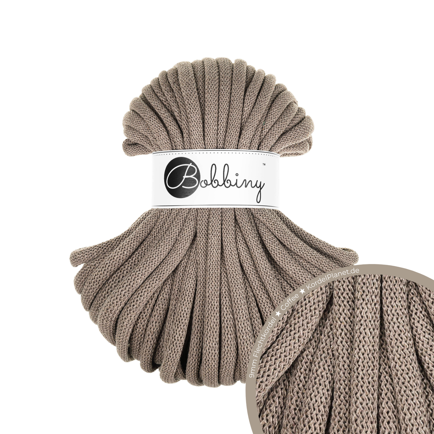30 Meter - Bobbiny Flechtkordeln Coffee Ø 9 mm