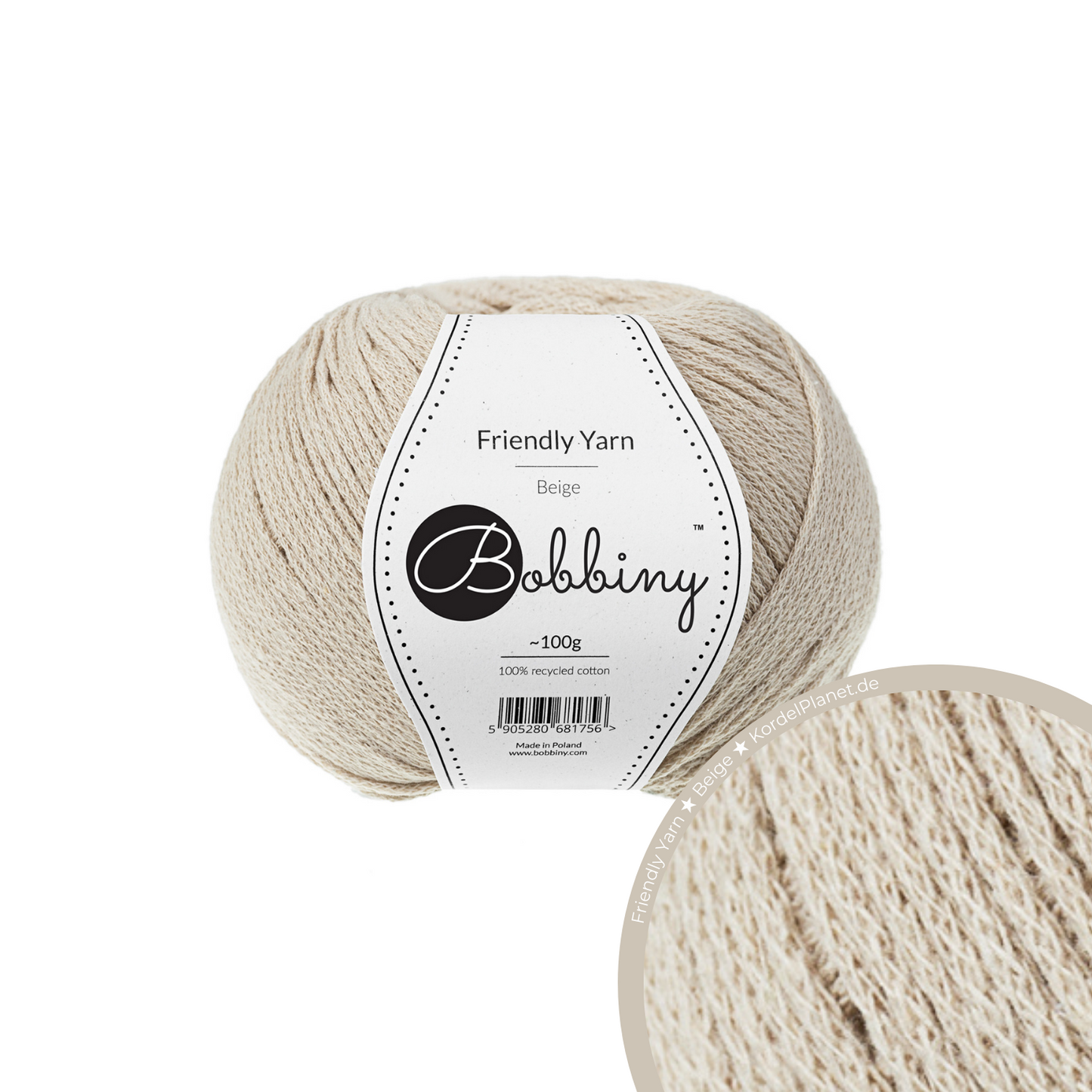 Bobbiny Garn "Friendly Yarn" - Beige - 200m (100g)