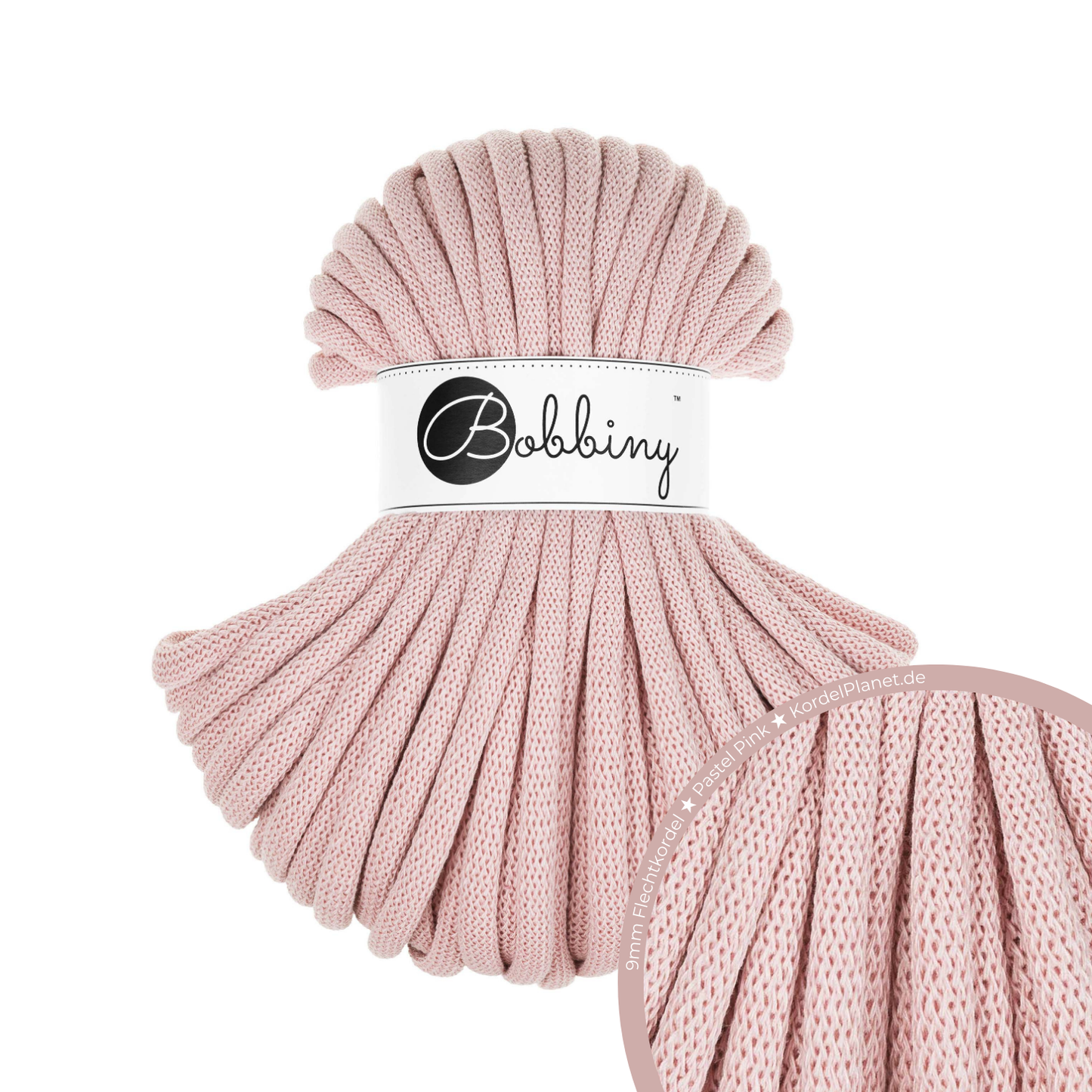 30 Meter - Bobbiny Flechtkordeln Pastel Pink Ø 9 mm
