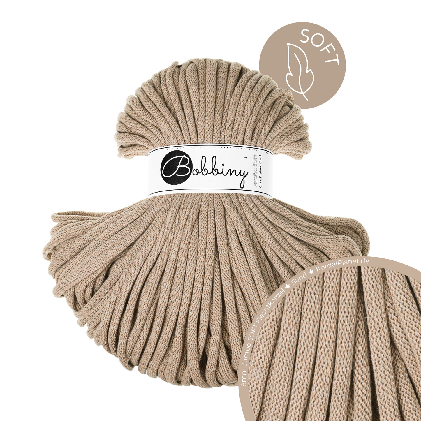 Bobbiny Flechtkordel Sand Ø 8 mm (Jumbo Soft)