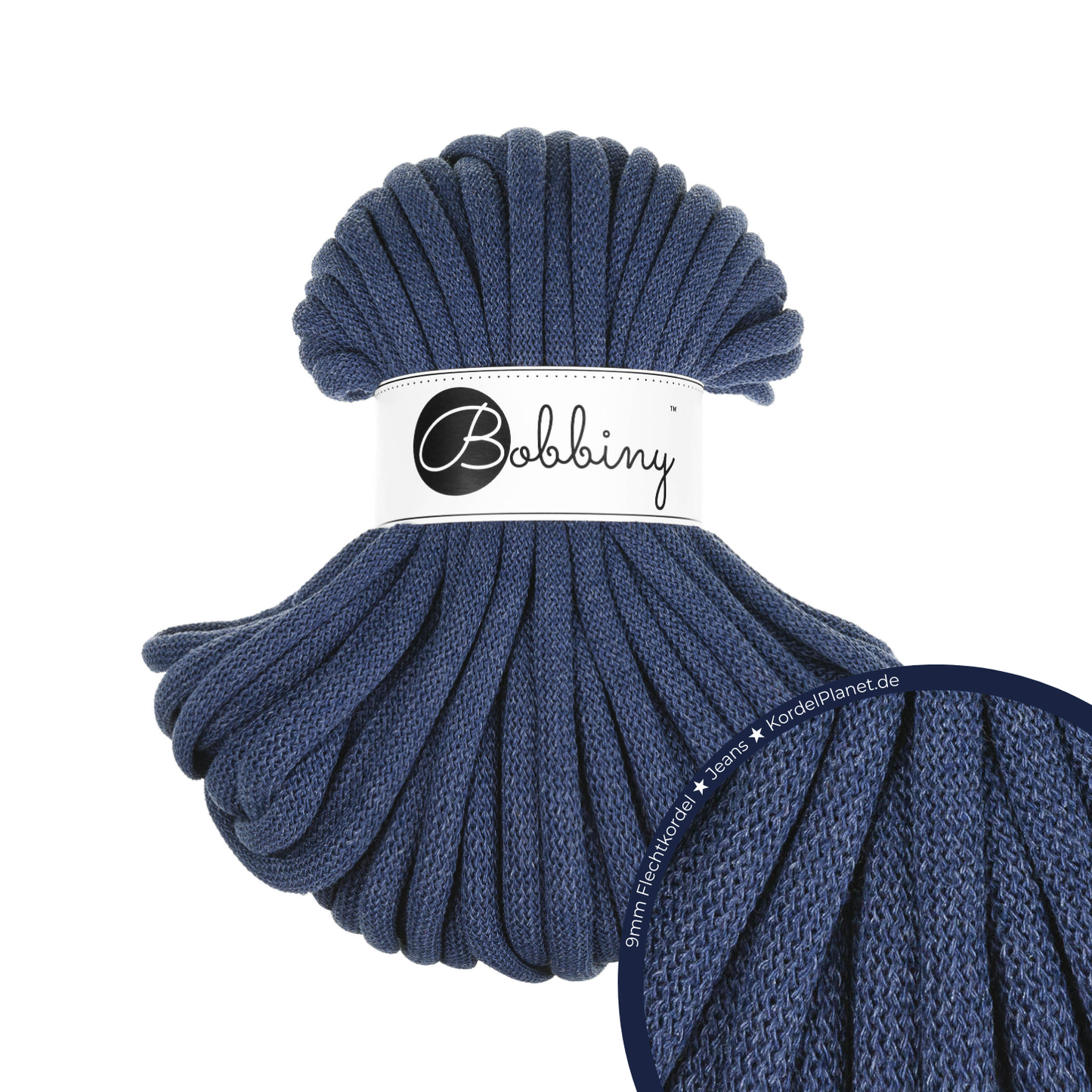 30 Meter - Bobbiny Flechtkordeln Jeans Ø 9 mm