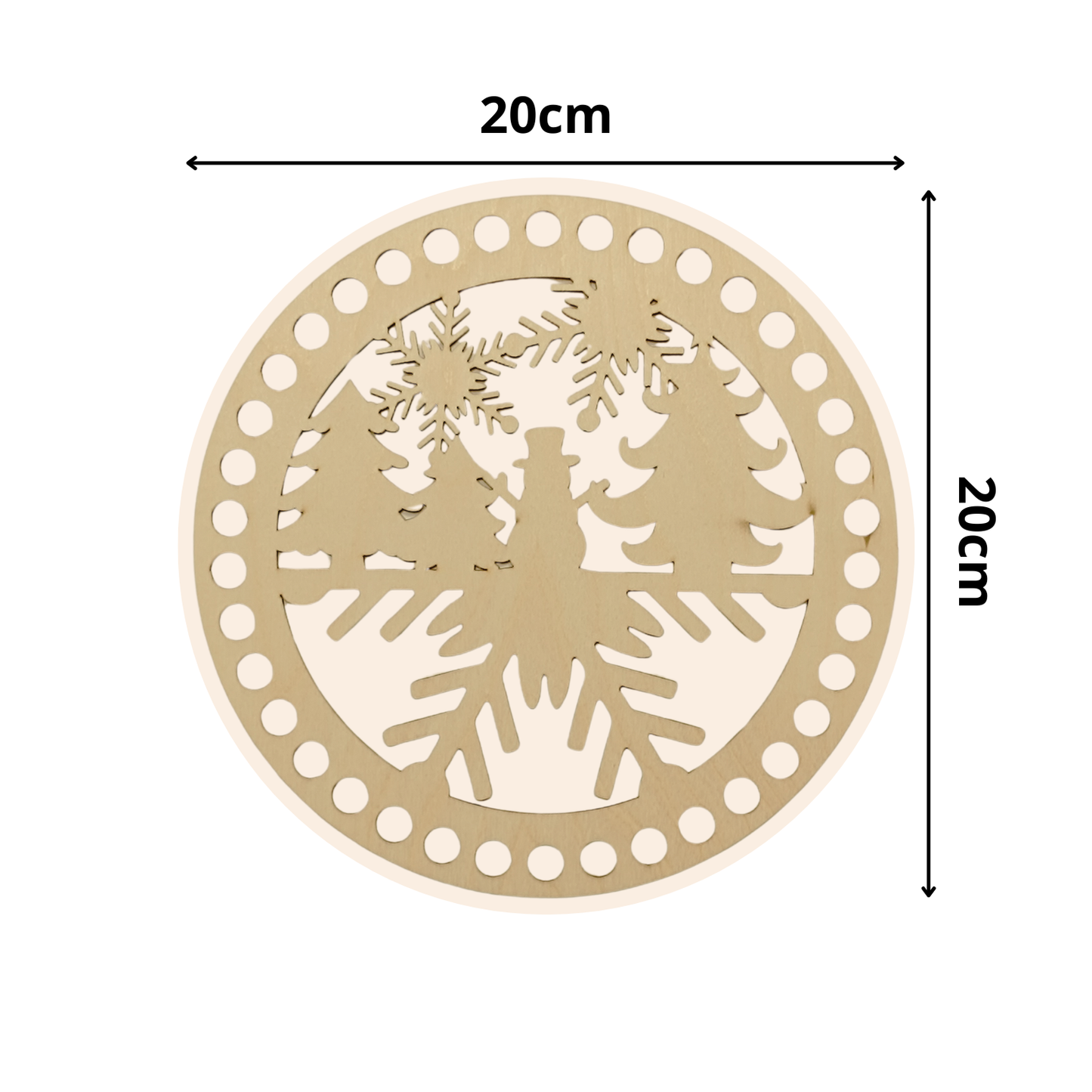 Korbboden rund Ø 20 cm – Tannen & Schneeflocke, gelocht