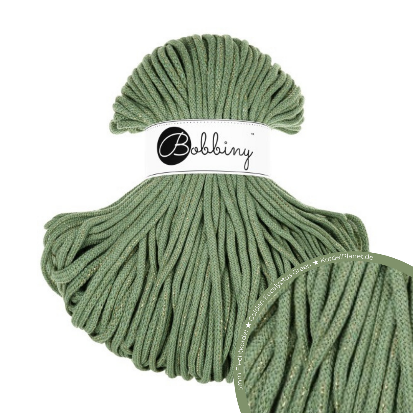 Bobbiny Flechtkordel Golden Eucalyptus Green Ø 5 mm