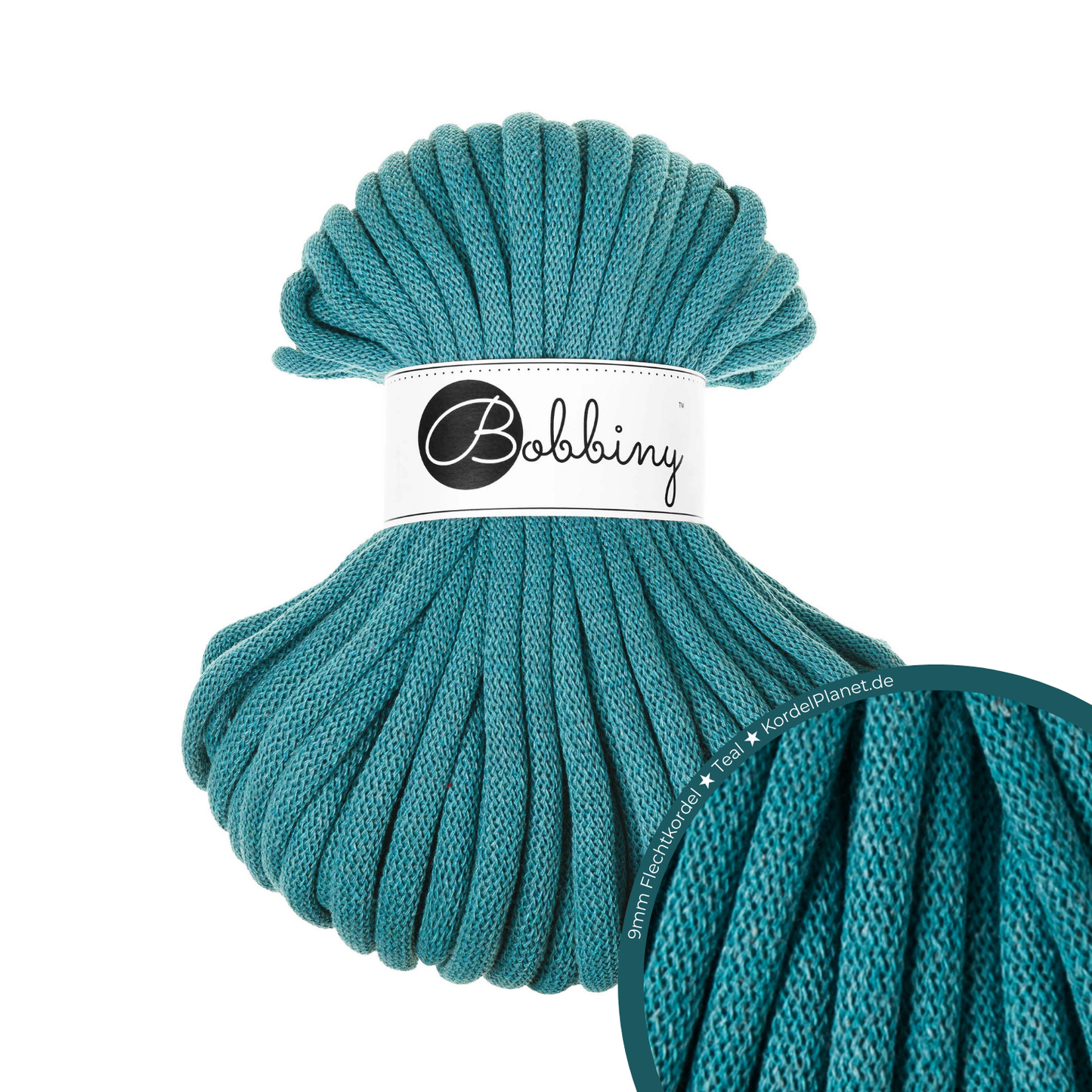 30 Meter - Bobbiny Flechtkordeln Teal Ø 9 mm