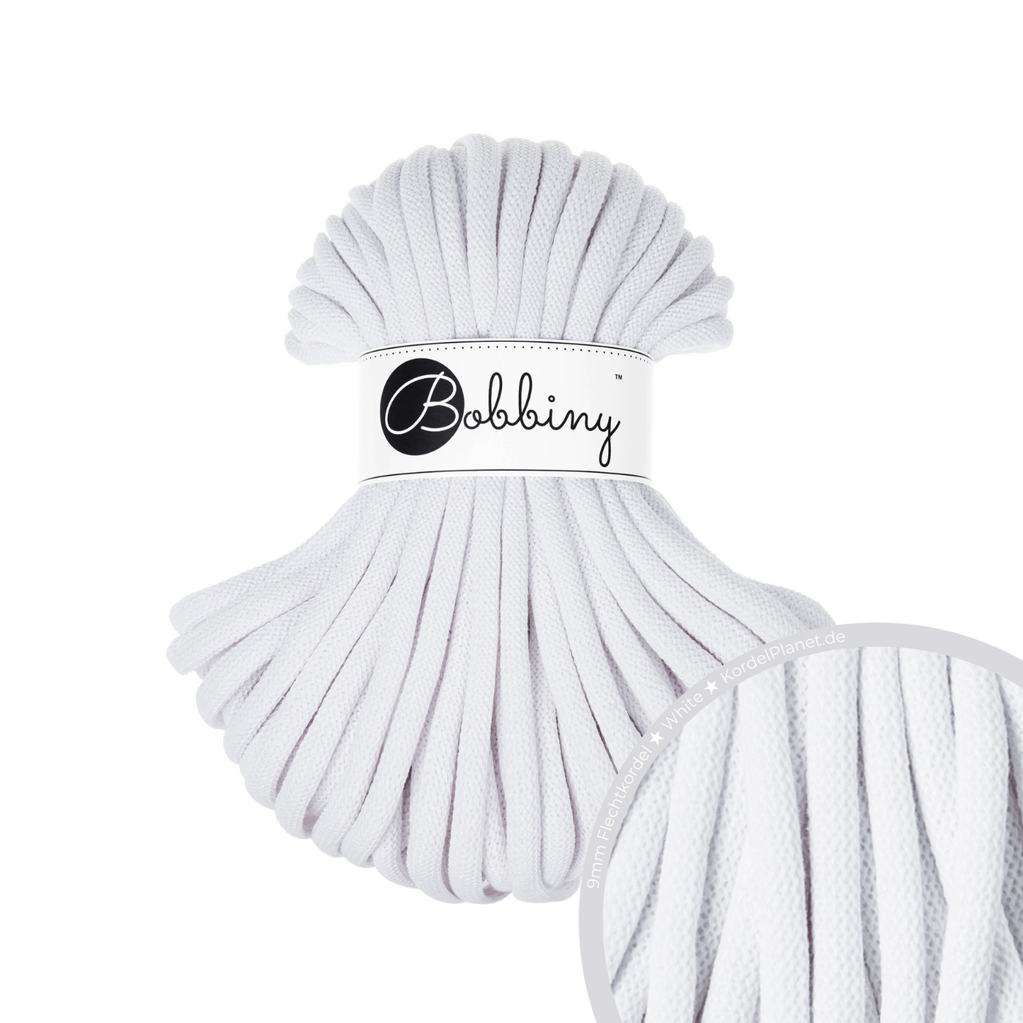 30 Meter - Bobbiny Flechtkordeln White Ø 9 mm
