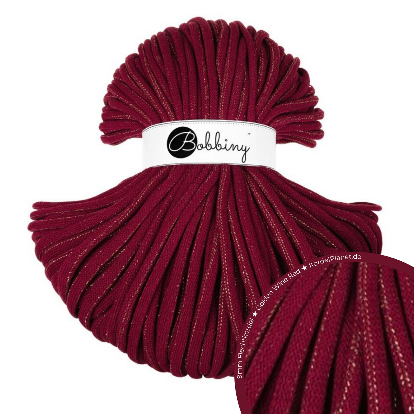 Bobbiny Flechtkordel Golden Wine Red Ø 9 mm