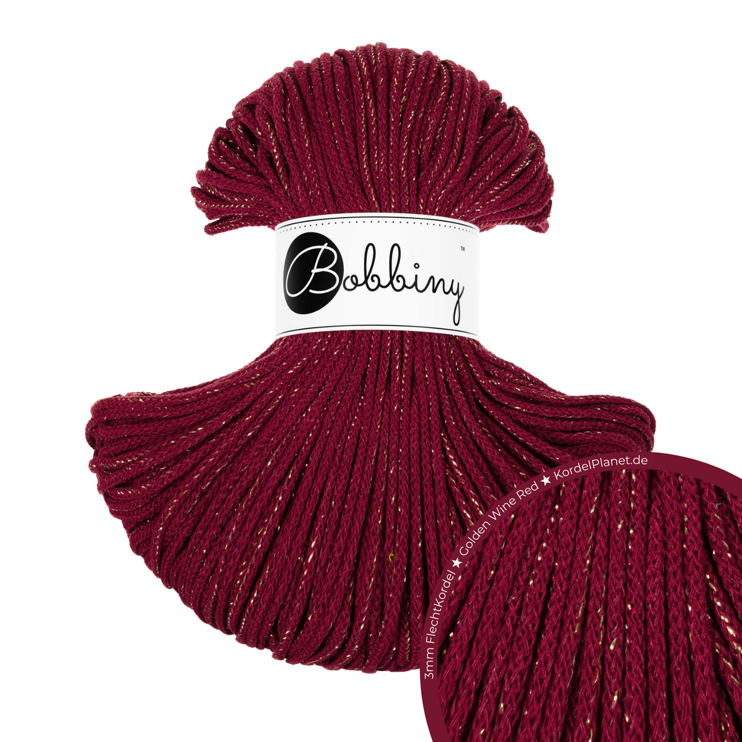Bobbiny Flechtkordel Golden Wine Red Ø 3 mm