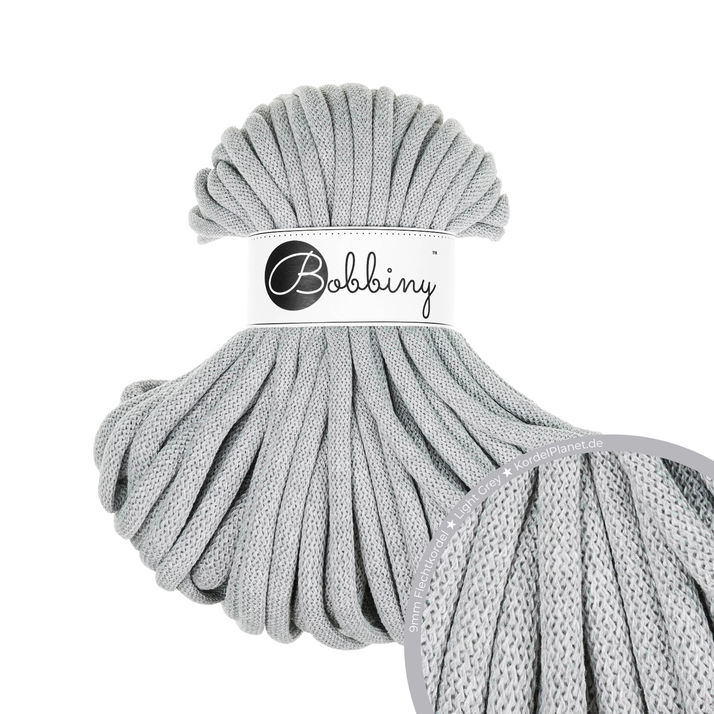 30 Meter - Bobbiny Flechtkordeln Light Grey Ø 9 mm