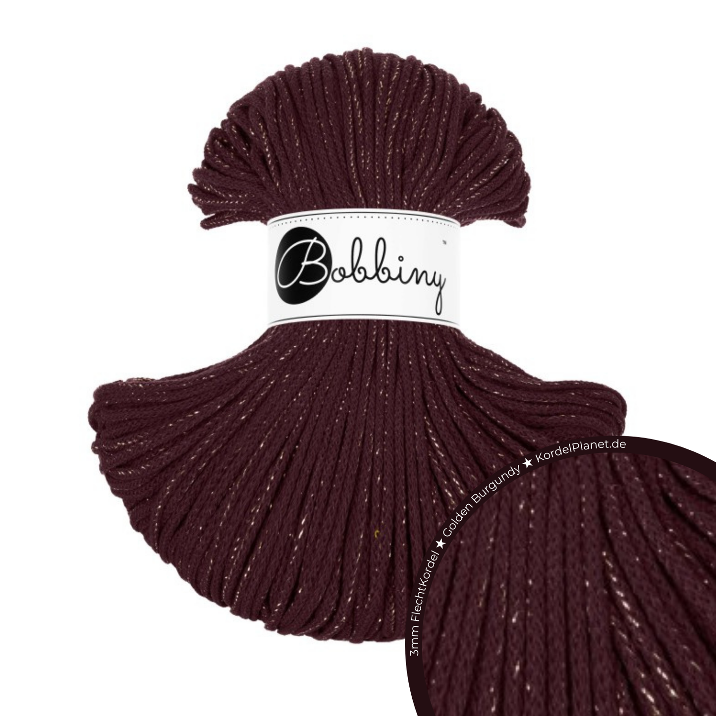 Bobbiny Flechtkordel Golden Burgundy Ø 3 mm