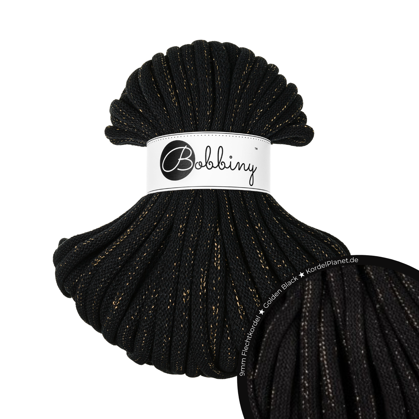 30 Meter - Bobbiny Flechtkordeln Golden Black Ø 9 mm