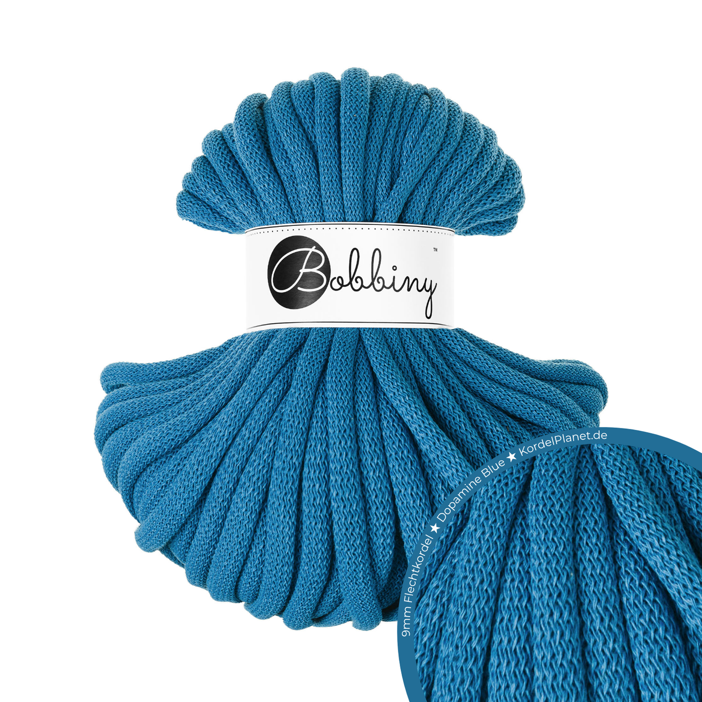 30 Meter - Bobbiny Flechtkordeln Dopamine Blue Ø 9 mm