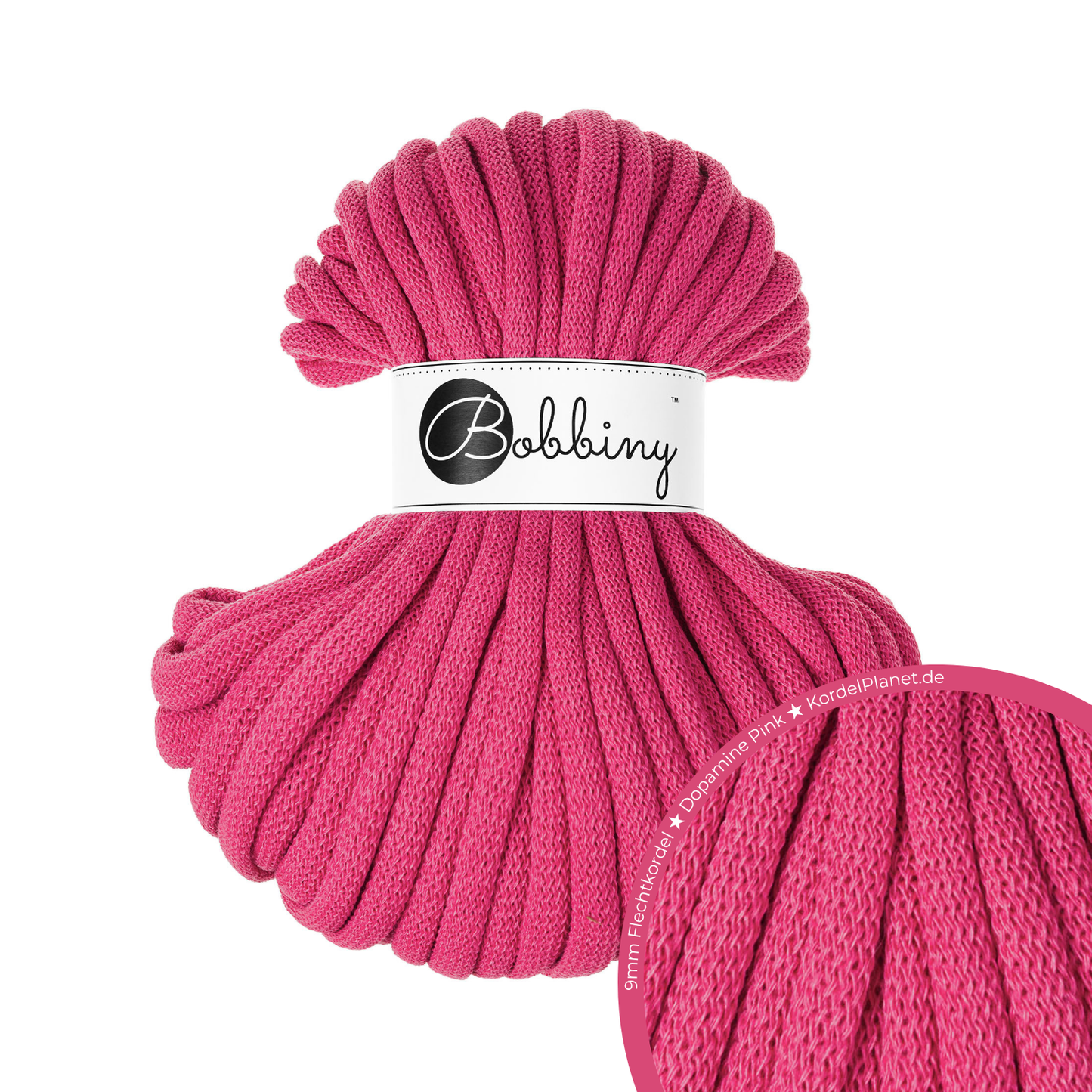 30 Meter - Bobbiny Flechtkordeln Dopamine Pink Ø 9 mm