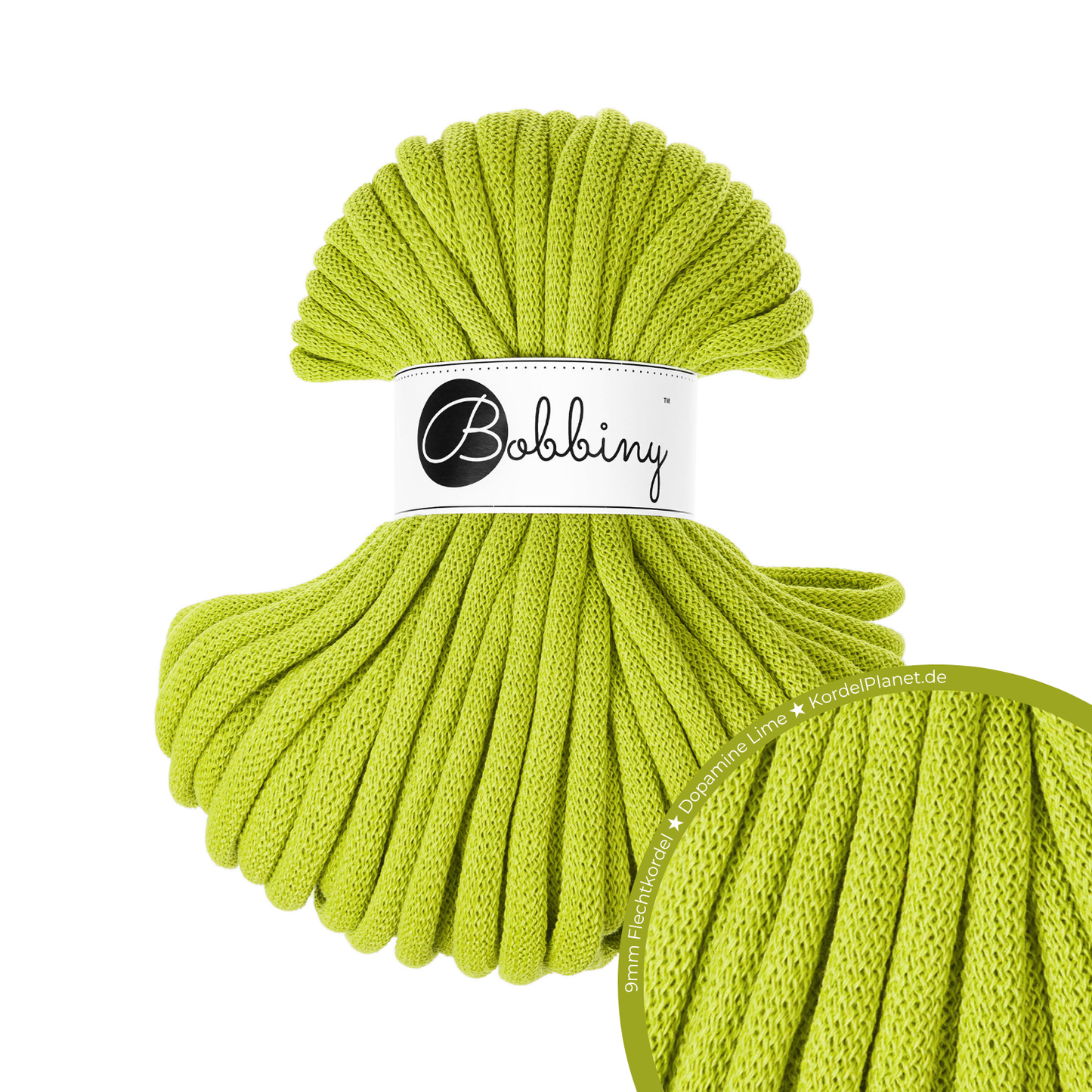 30 Meter - Bobbiny Flechtkordeln Dopamine Lime Ø 9 mm