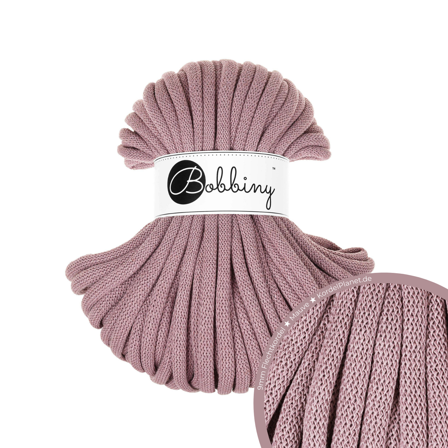 30 Meter - Bobbiny Flechtkordeln Mauve Ø 9 mm