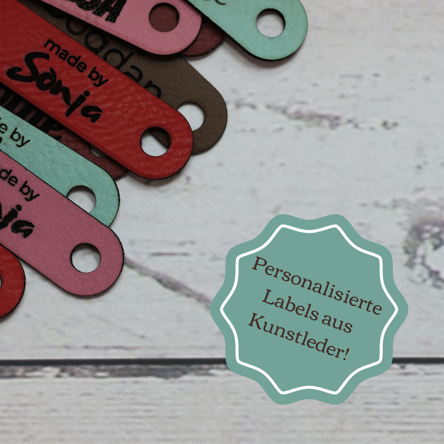 75×20 mm – Personalisierte Namens‑Labels mit Schrauben (Chicago‑Screws), Kunstleder | für Pullover‑Saum & Taschen