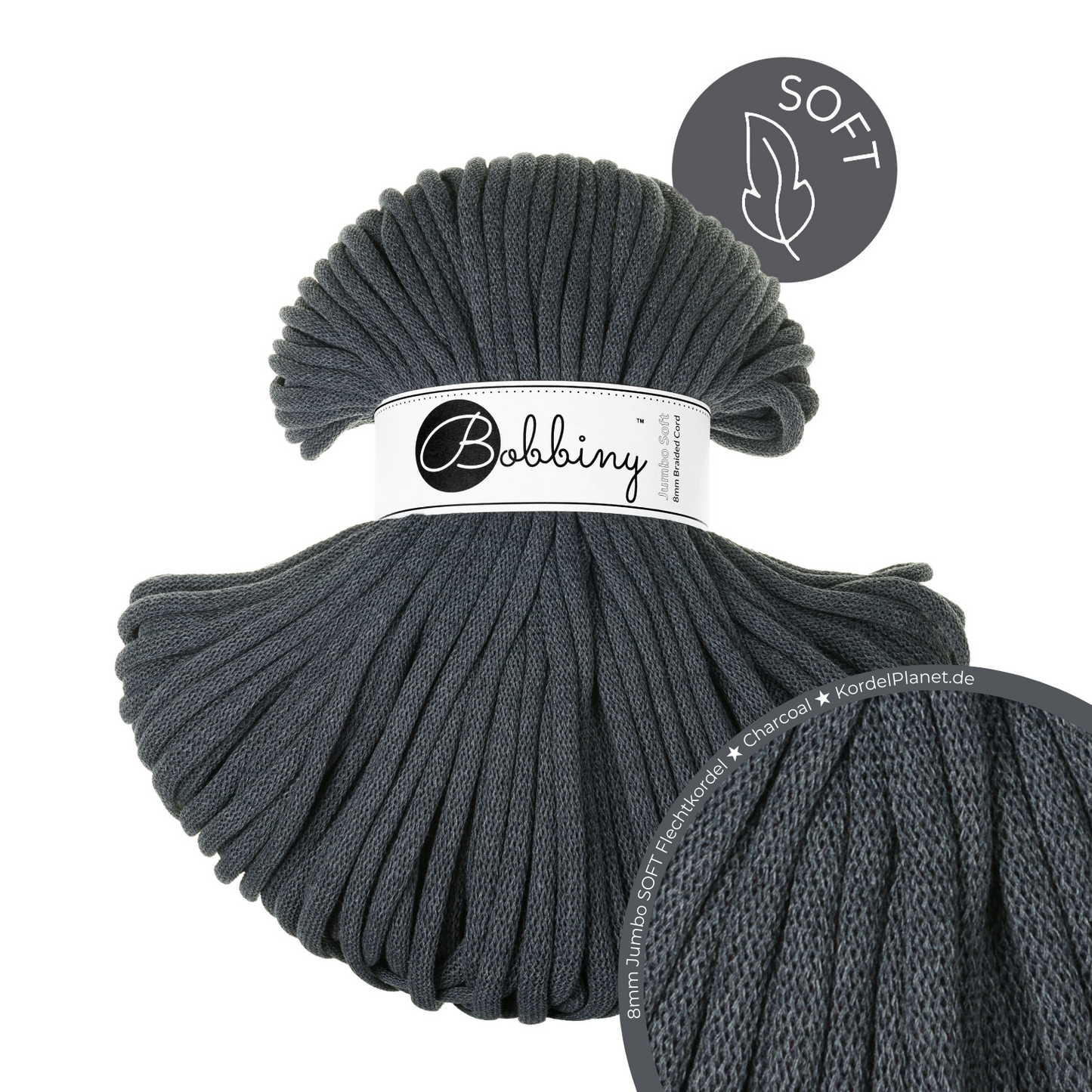 Bobbiny Flechtkordel Charcoal Ø 8 mm (Jumbo Soft)
