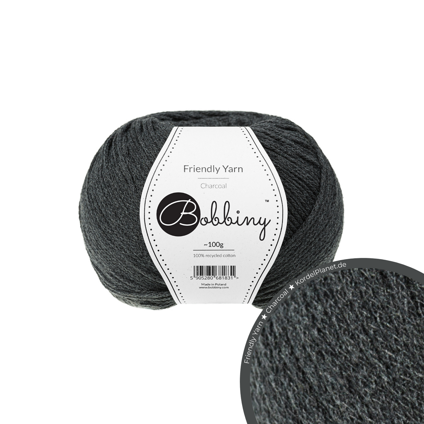 Bobbiny Garn "Friendly Yarn" - Charcoal - 200m (100g)