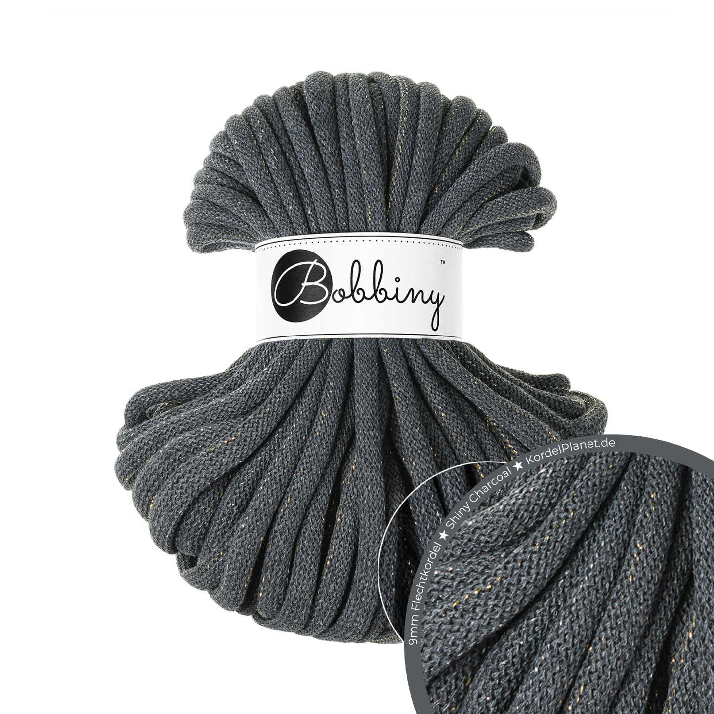 30 Meter - Bobbiny Flechtkordeln Shiny Charcoal Ø 9 mm (Shiny)