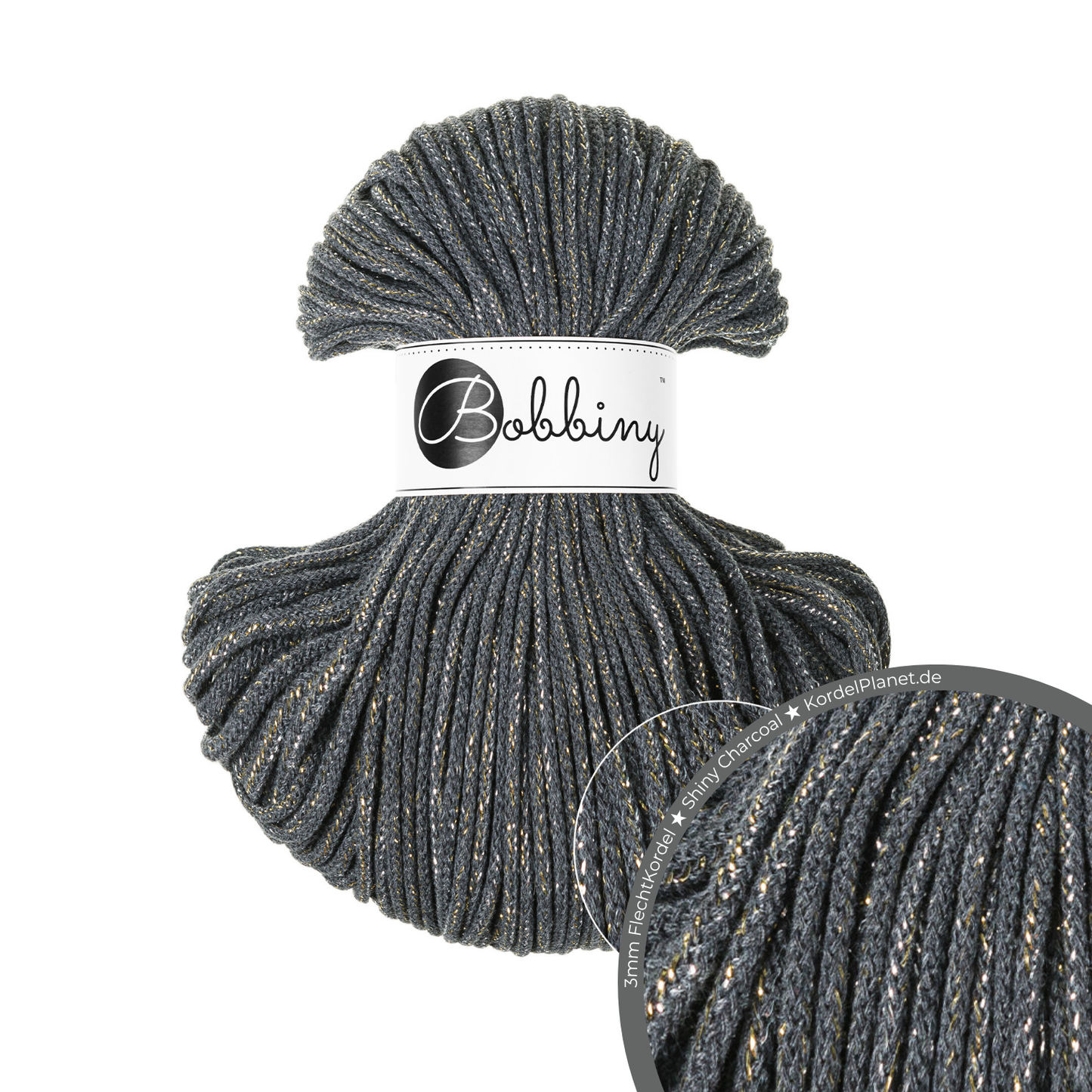 Bobbiny Flechtkordel Shiny Charcoal Ø 3 mm (Shiny)