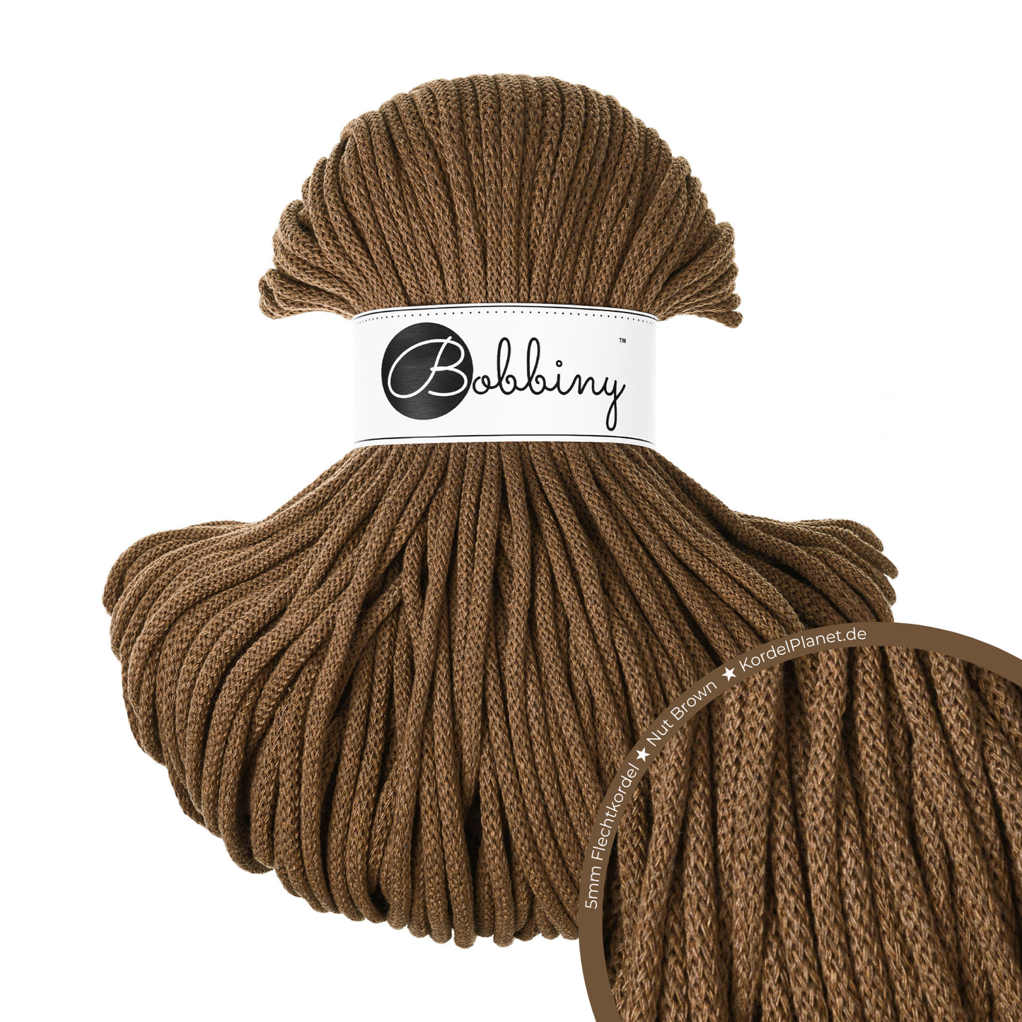 Bobbiny Flechtkordel Nut Brown Ø 5 mm