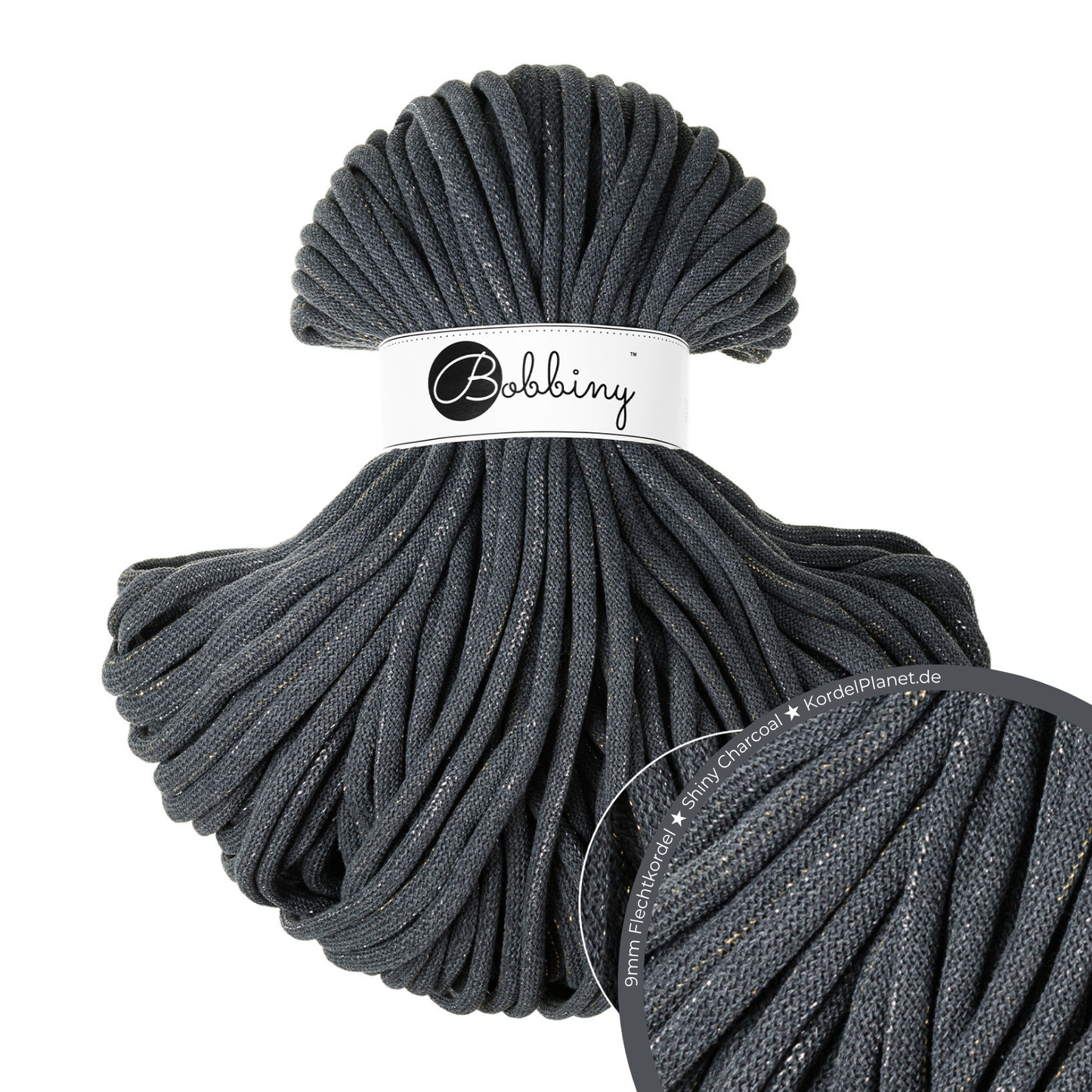 Bobbiny Flechtkordel Shiny Charcoal Ø 9 mm (Shiny)