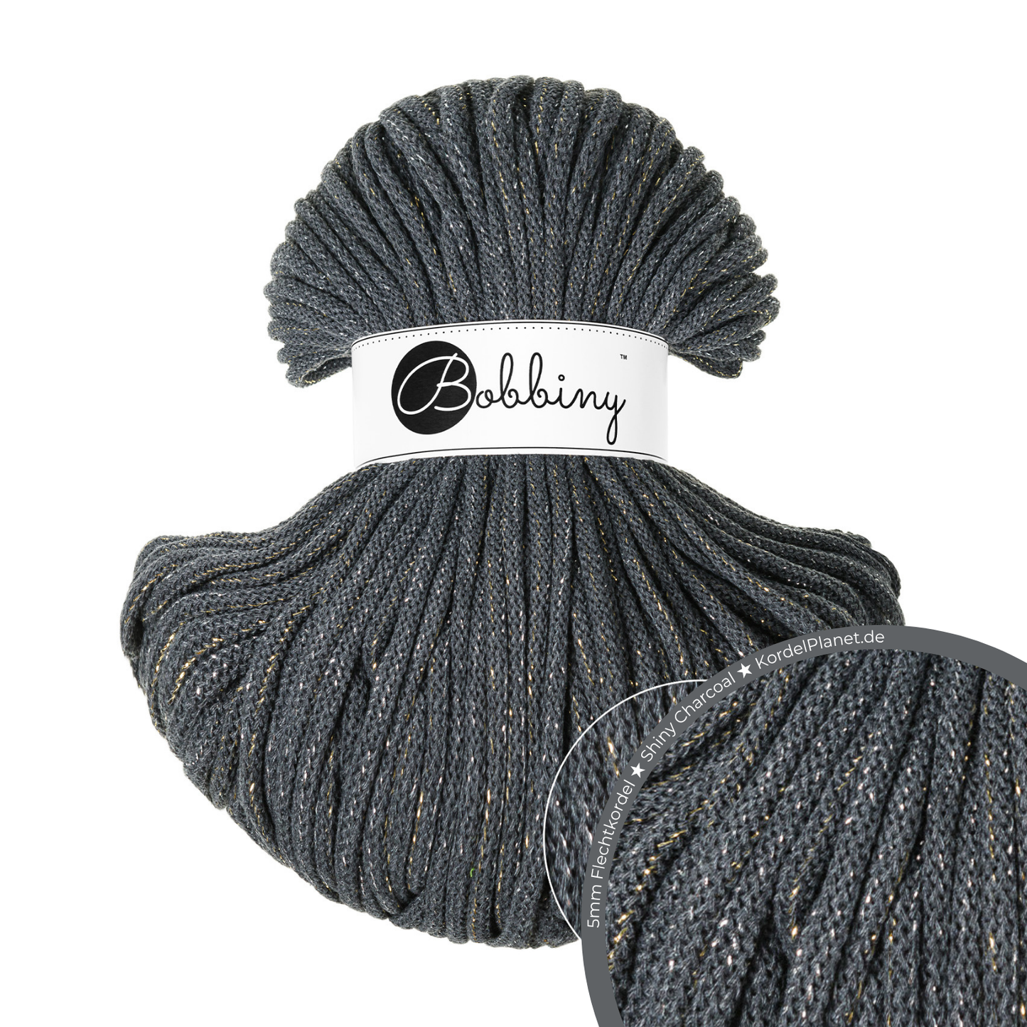 Bobbiny Flechtkordel Shiny Charcoal Ø 5 mm (Shiny)