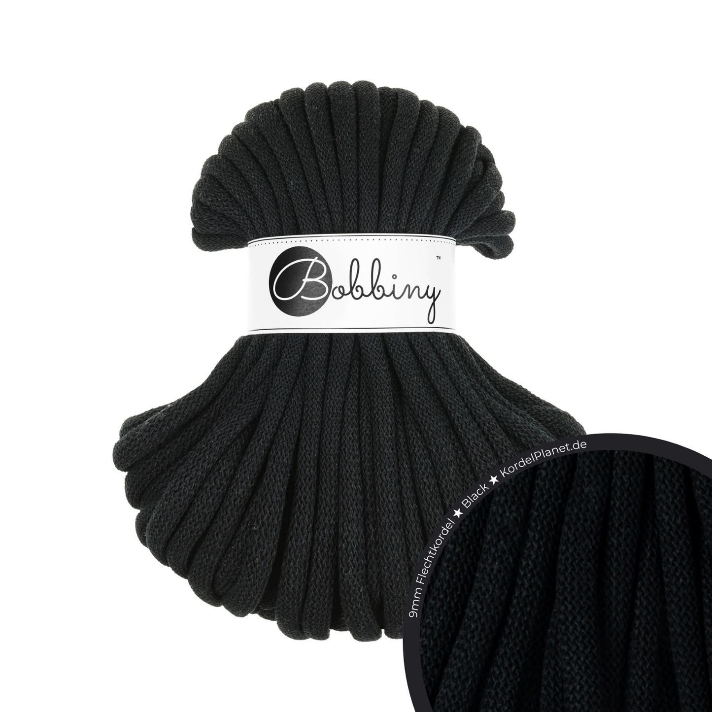 30 Meter - Bobbiny Flechtkordeln Black Ø 9 mm