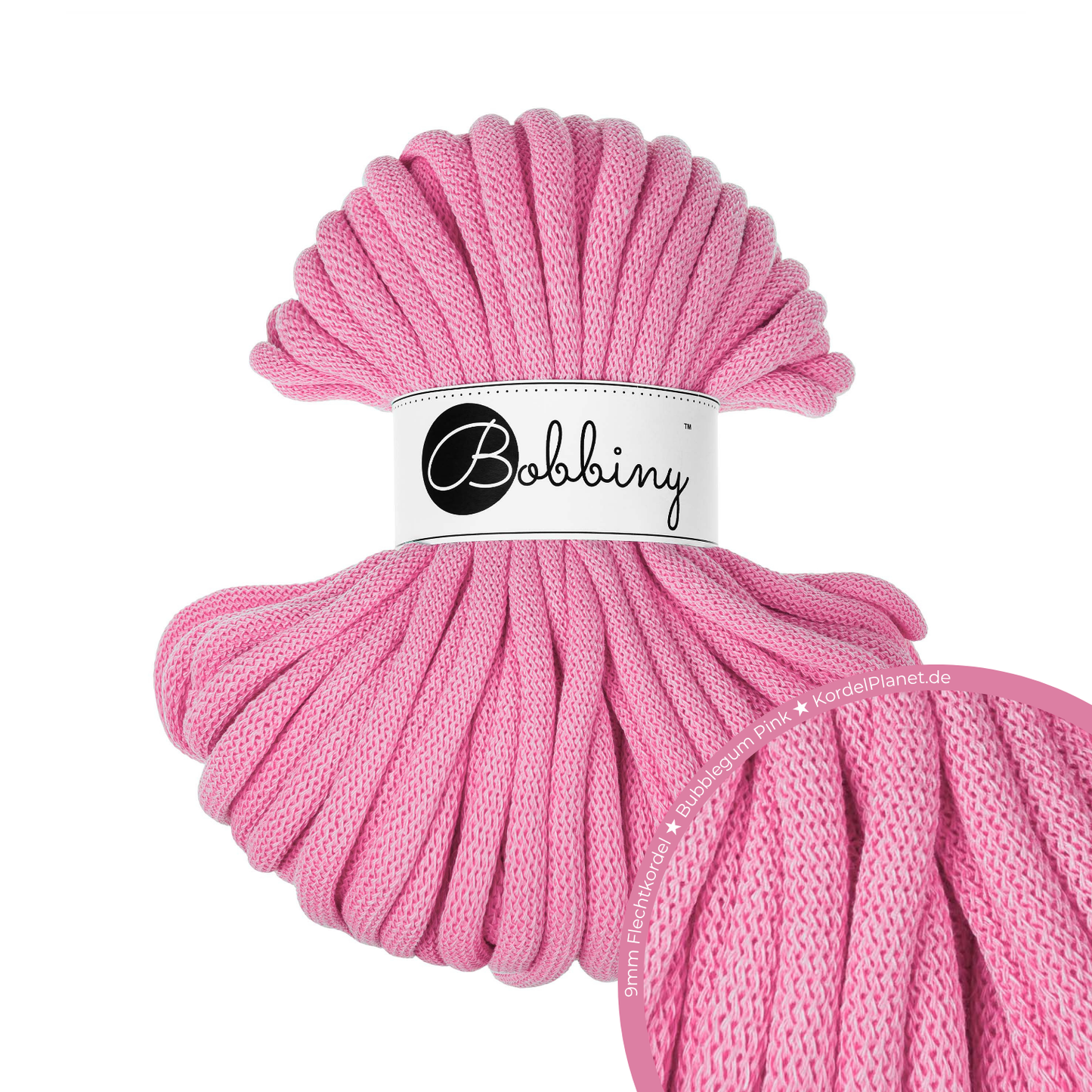 30 Meter - Bobbiny Flechtkordeln Bubblegum Pink Ø 9 mm