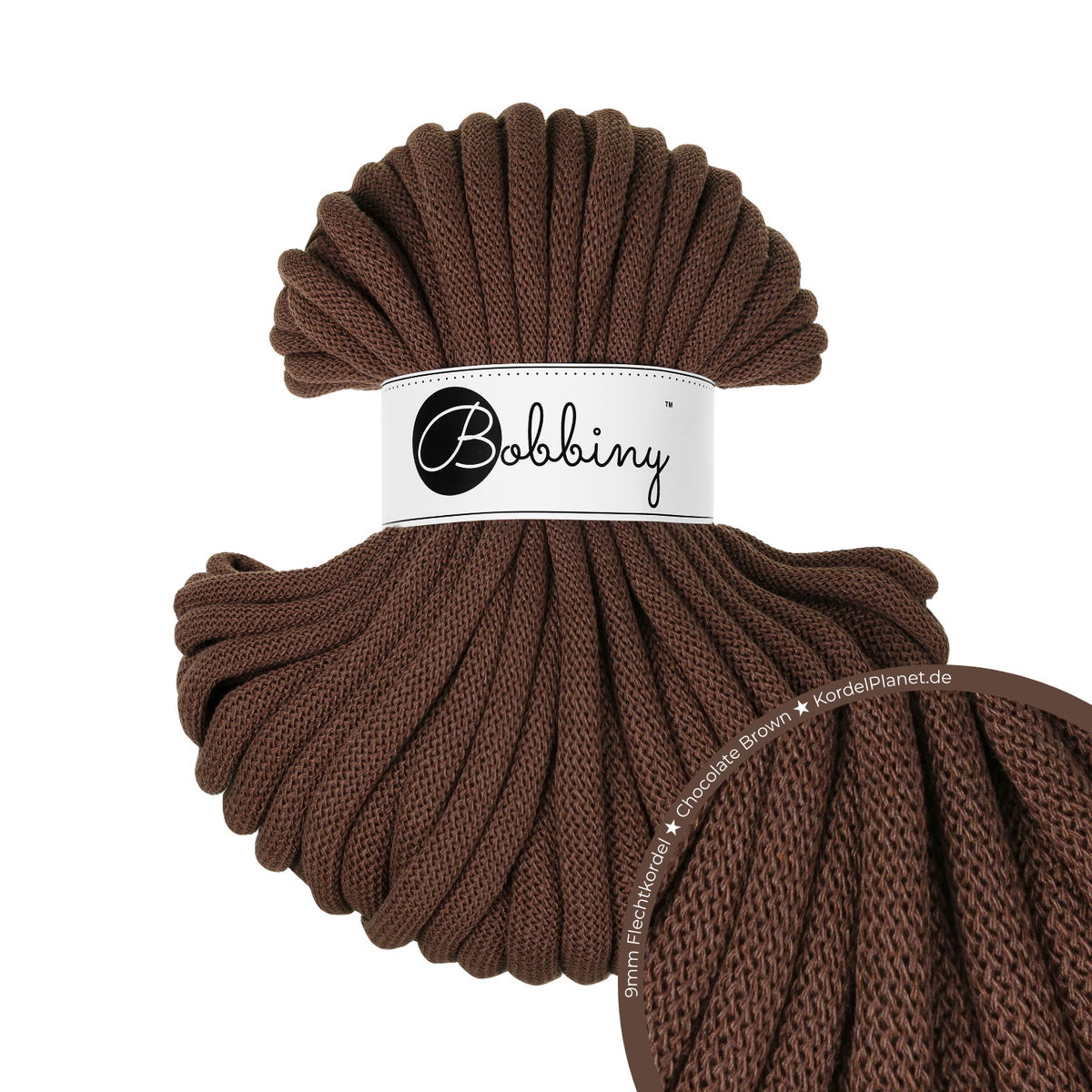 30 Meter - Bobbiny Flechtkordeln Chocolate Brown Ø 9 mm