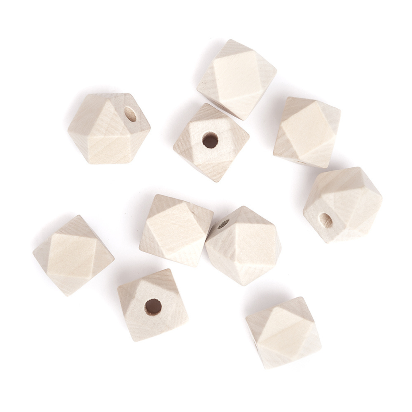Facettierte Holzperlen 15 mm - Geometrische Holzkugeln für Makramee & Schmuck