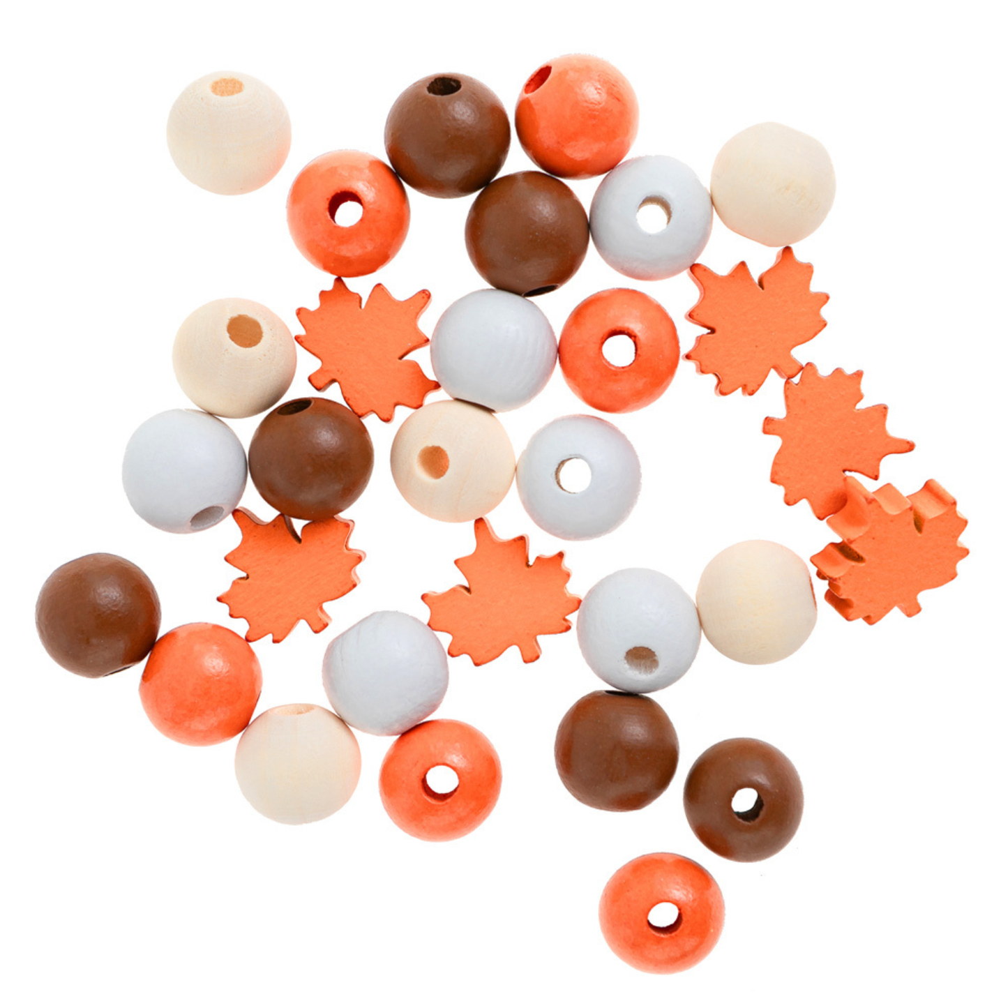 Holzperlen "Herbst" 16 mm - Holzkugeln & Blätter für Makramee und Schmuck