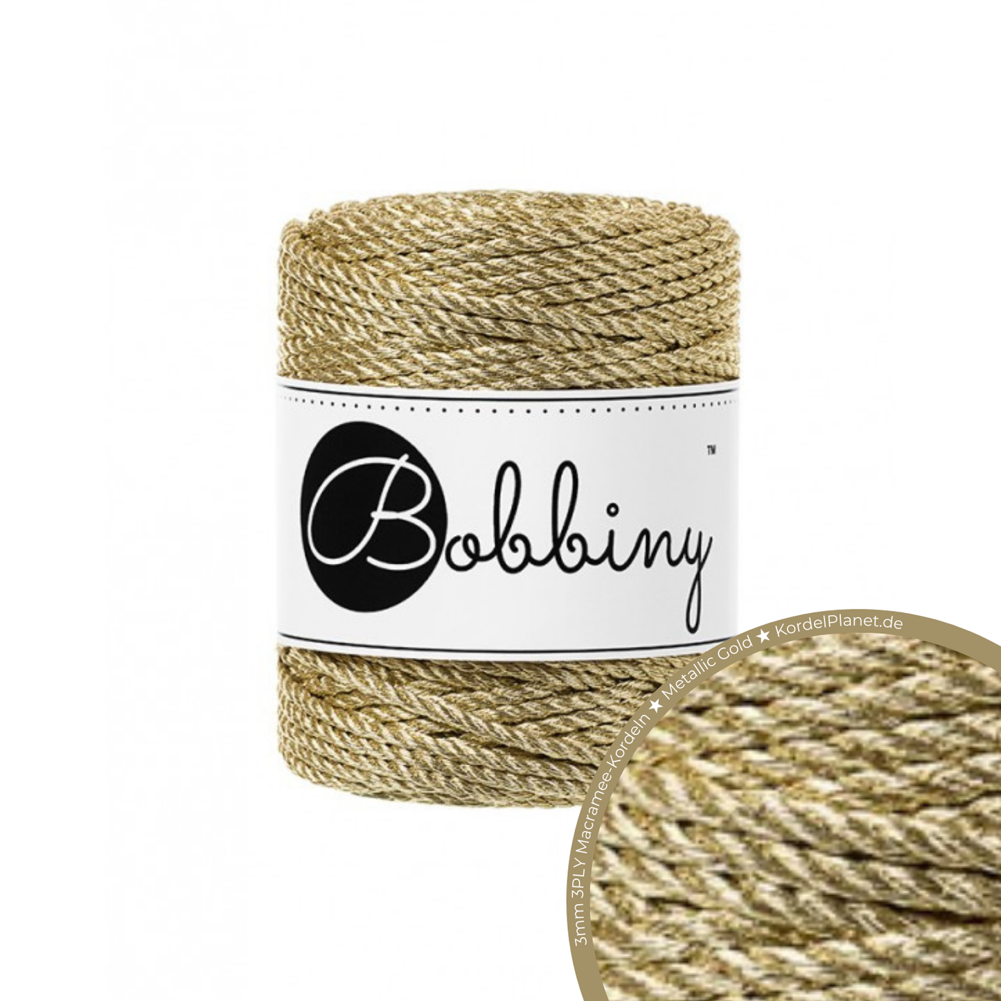 Bobbiny 3PLY Makramee-Kordeln - Metallic Gold Ø 3 mm 50m