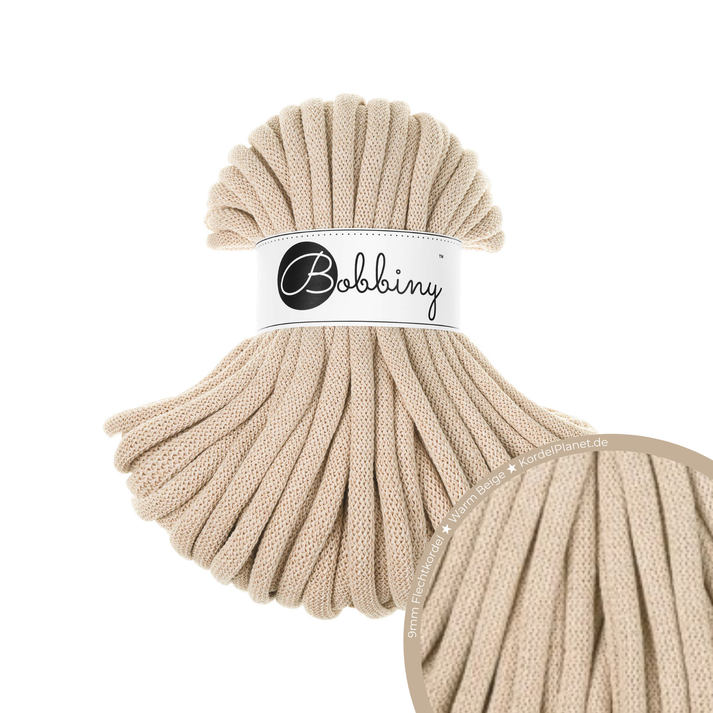 30 Meter - Bobbiny Flechtkordeln Warm Beige Ø 9 mm