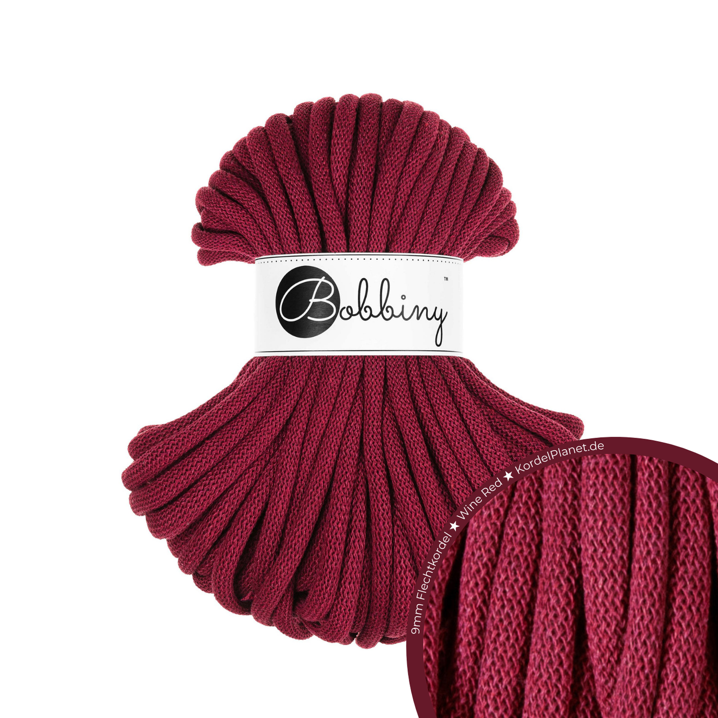 30 Meter - Bobbiny Flechtkordeln Wine Red Ø 9 mm
