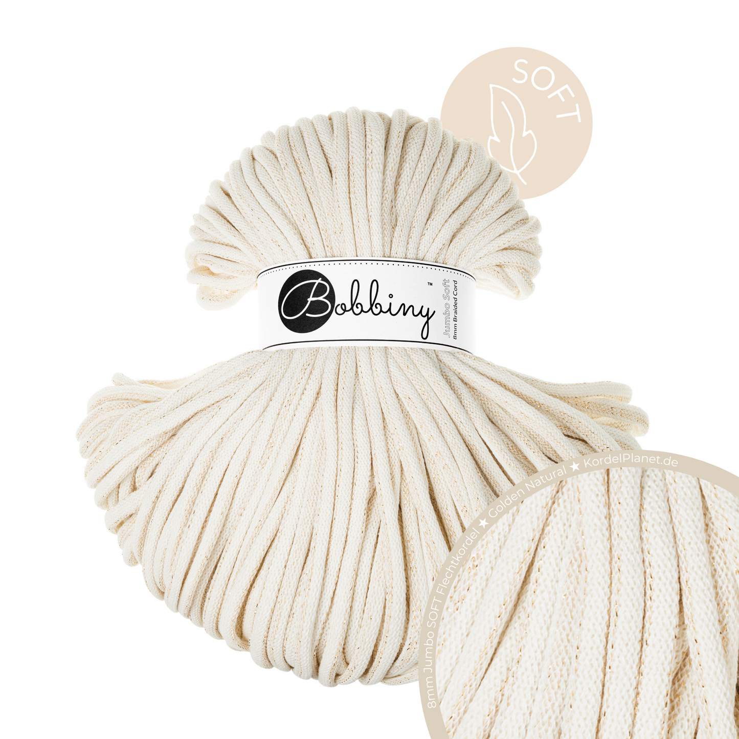 Bobbiny Flechtkordel Golden Natural Ø 8 mm (Jumbo Soft)