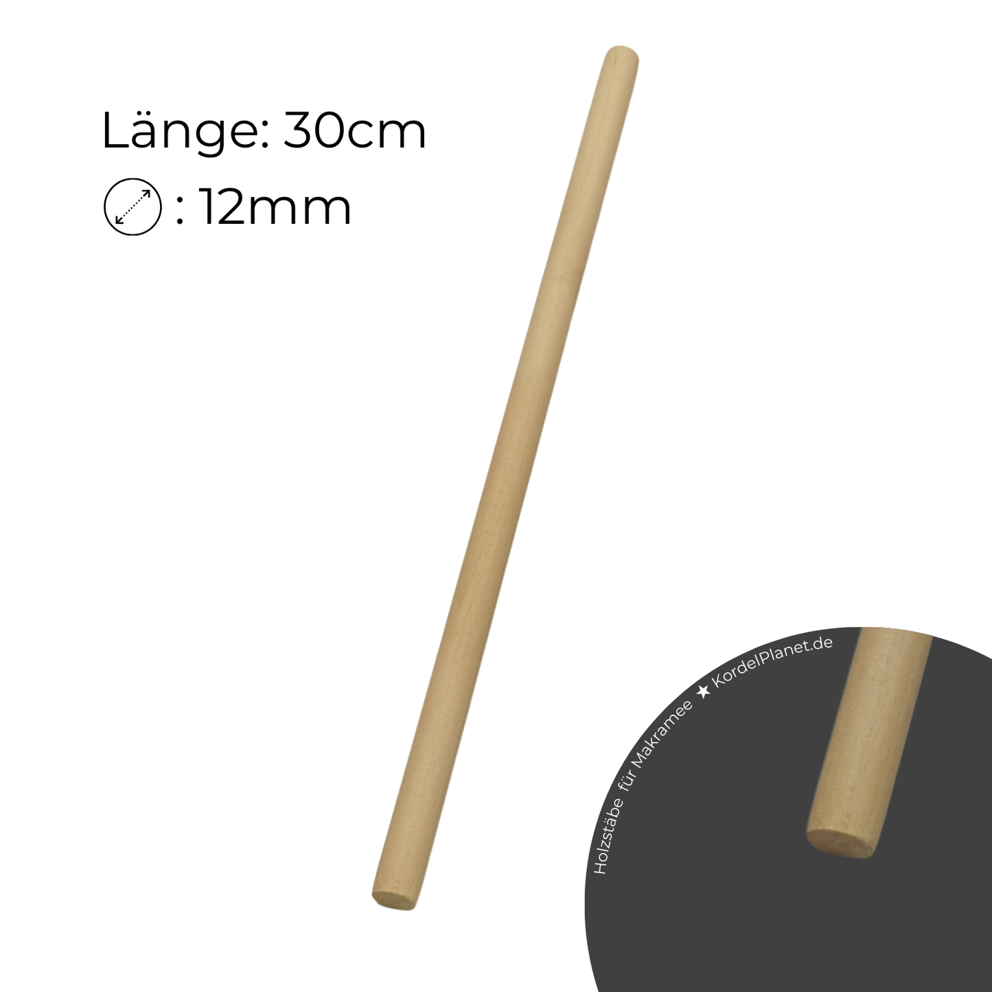 12 mm - Holzstab für Makramee 30 cm
