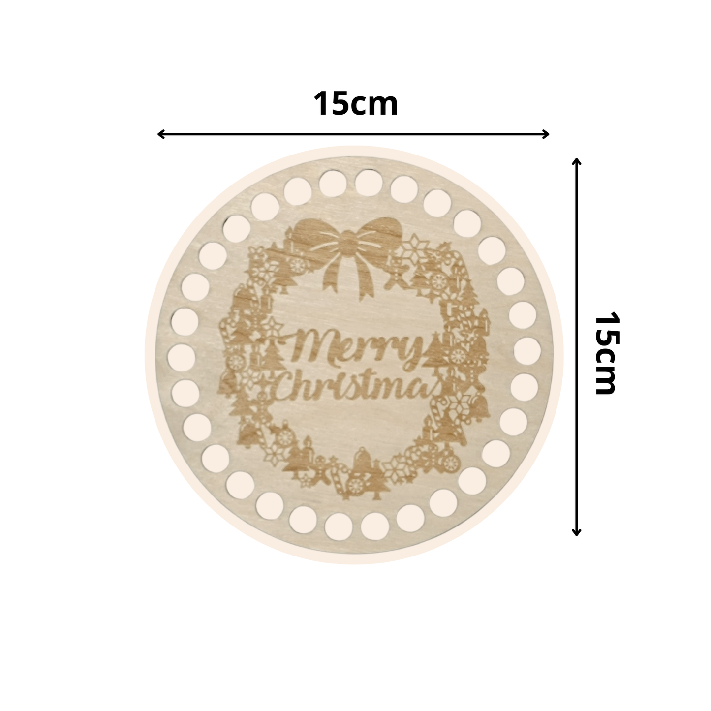 Korbboden rund Ø 15 cm – Merry‑Christmas‑Kranz, graviert