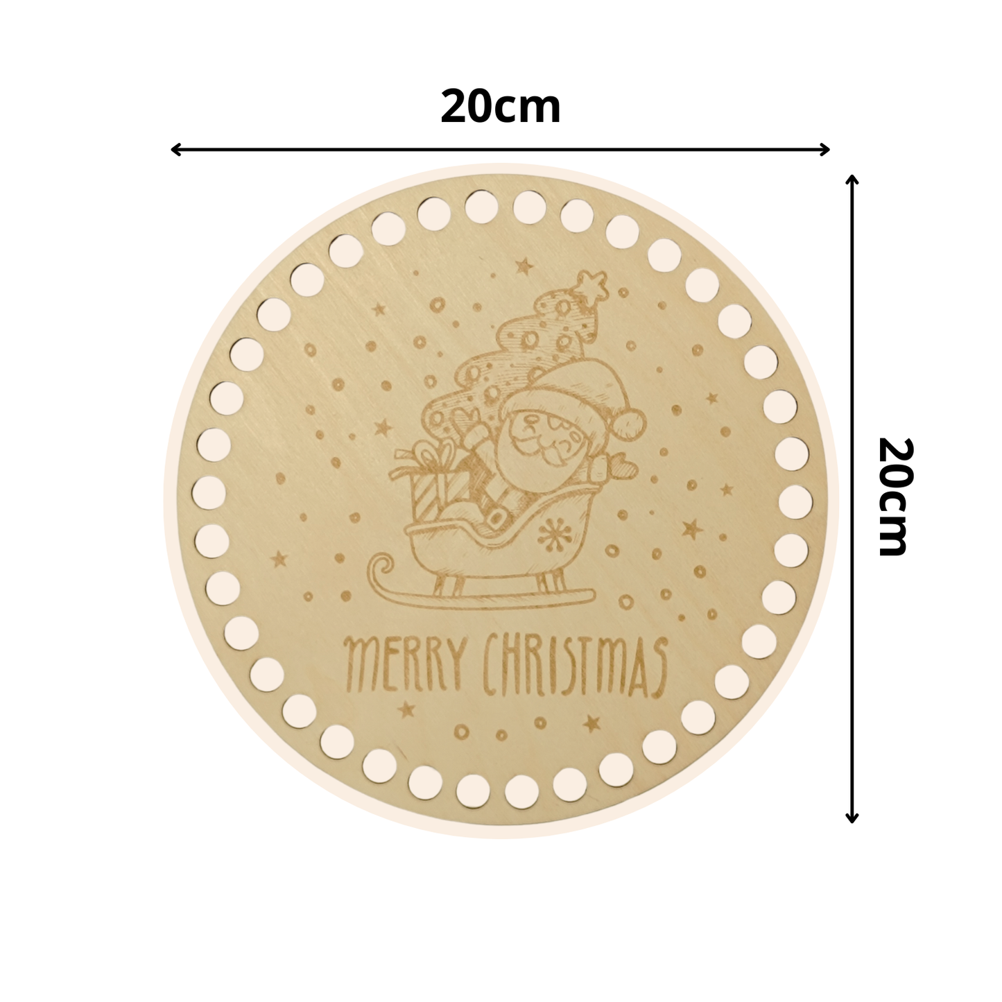Korbboden rund Ø 20 cm – Weihnachtsmann im Schlitten, graviert
