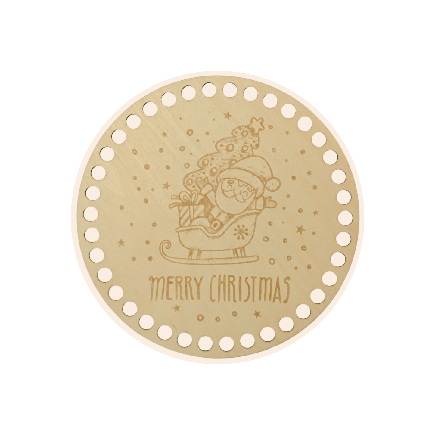 Korbboden rund Ø 20 cm – Weihnachtsmann im Schlitten, graviert