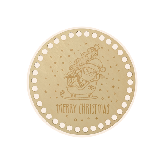 Korbboden rund Ø 20 cm – Weihnachtsmann im Schlitten, graviert