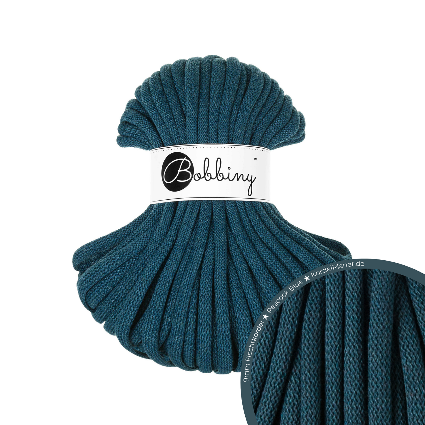 30 Meter - Bobbiny Flechtkordeln Peacock Blue Ø 9 mm