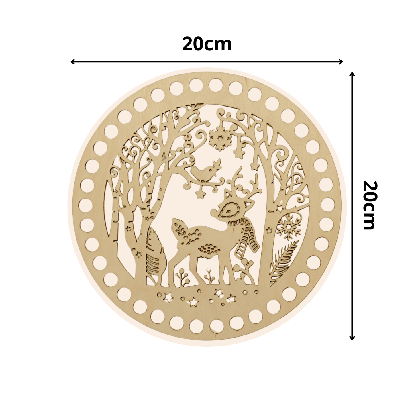 Korbboden rund Ø 20 cm – Rentier im Wald, floraler Rahmen