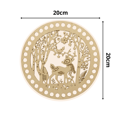 Korbboden rund Ø 20 cm – Rentier im Wald, floraler Rahmen