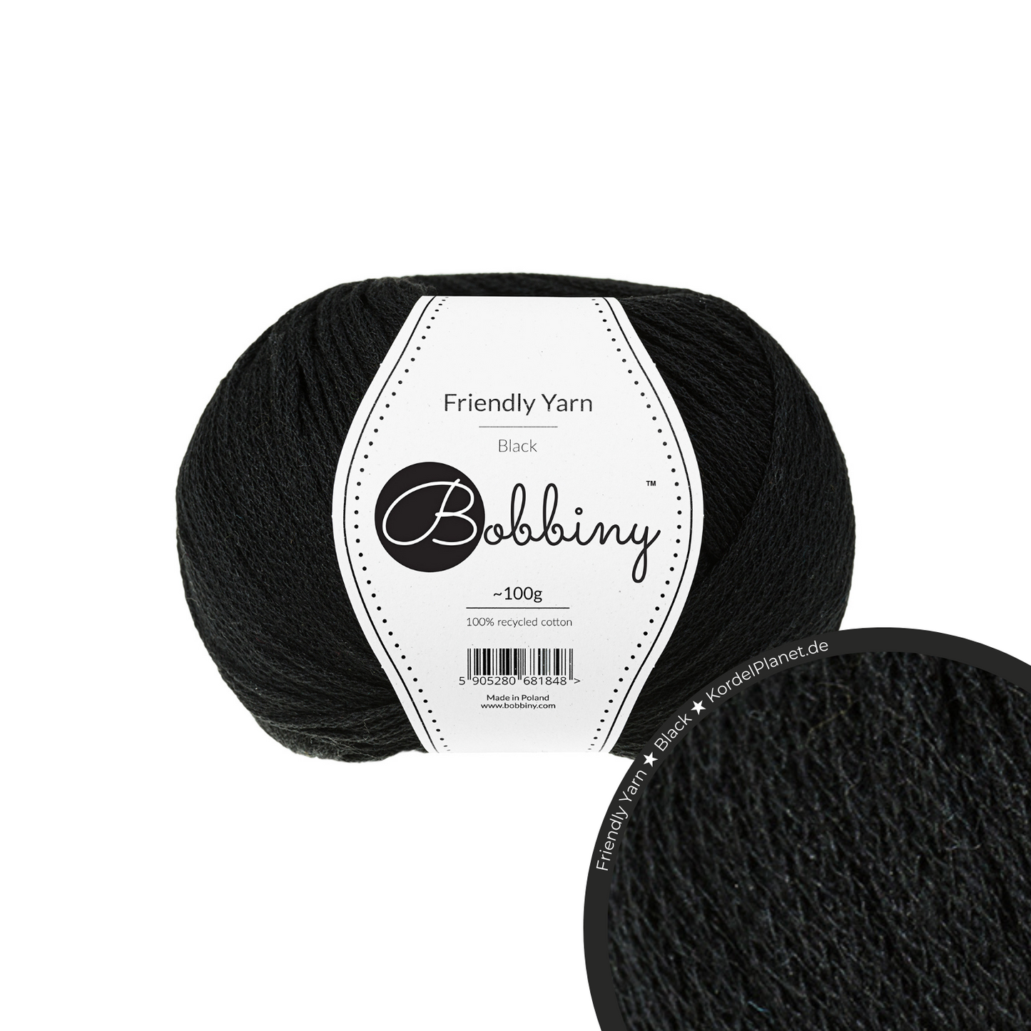 Bobbiny Garn "Friendly Yarn" - Black - 200m (100g)