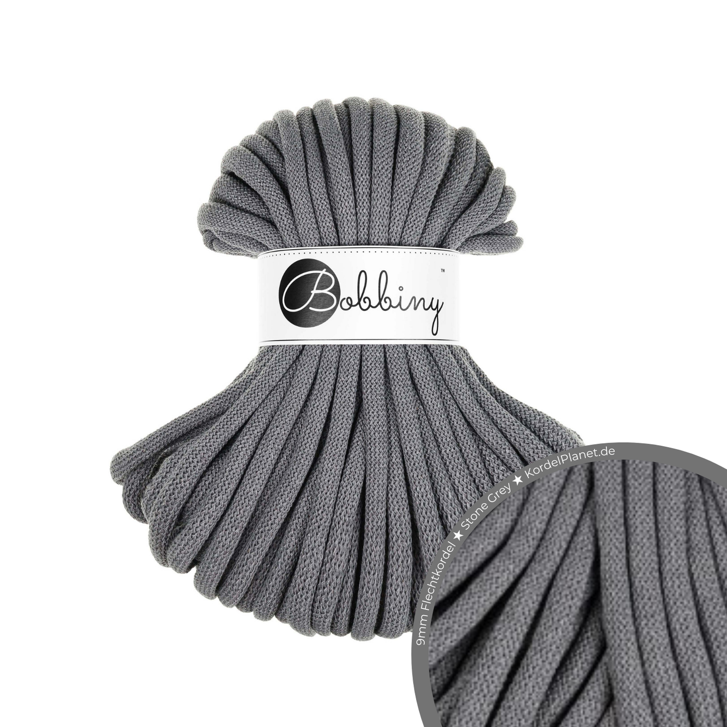 30 Meter - Bobbiny Flechtkordeln Stone Grey Ø 9 mm