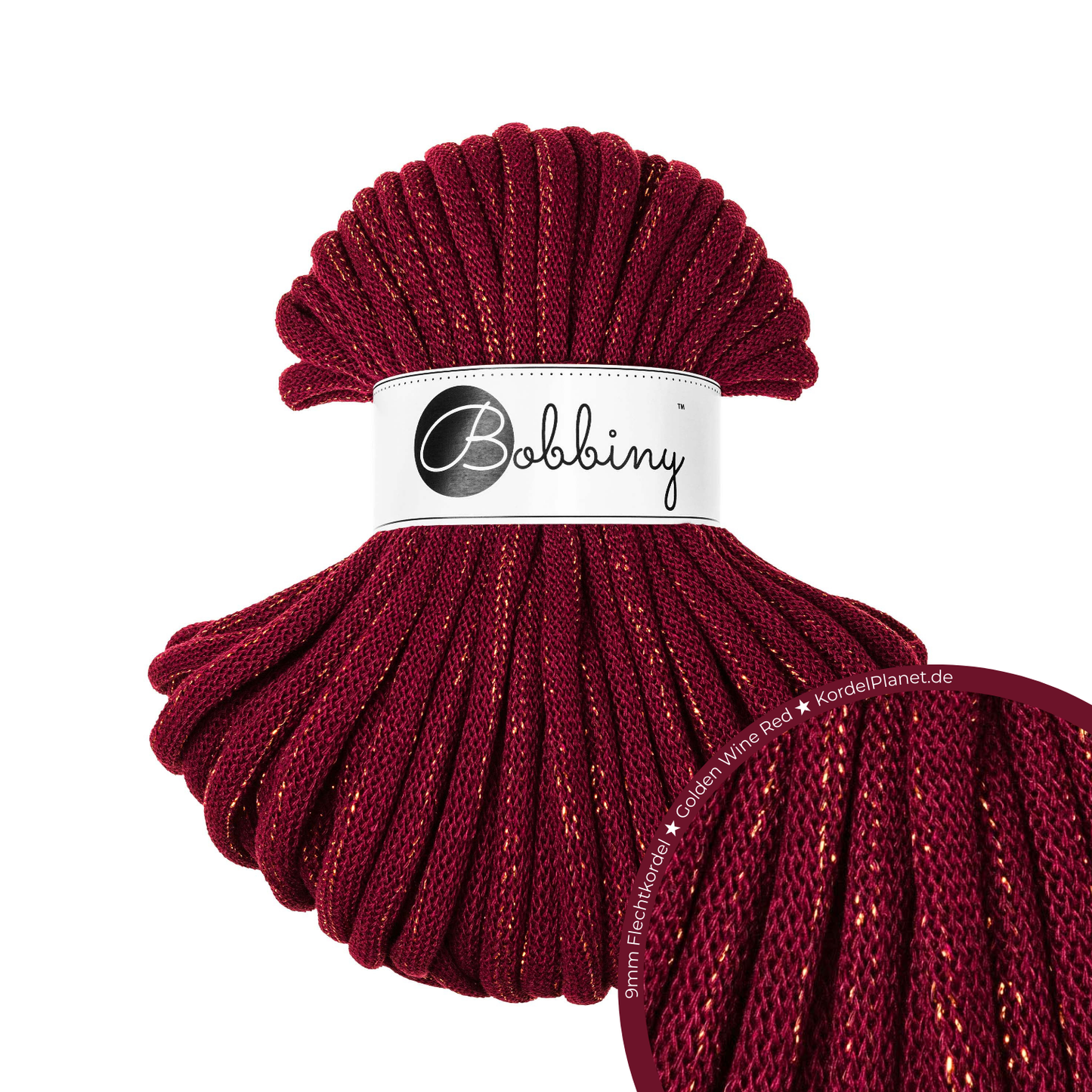 30 Meter - Bobbiny Flechtkordeln Golden Wine Red Ø 9 mm