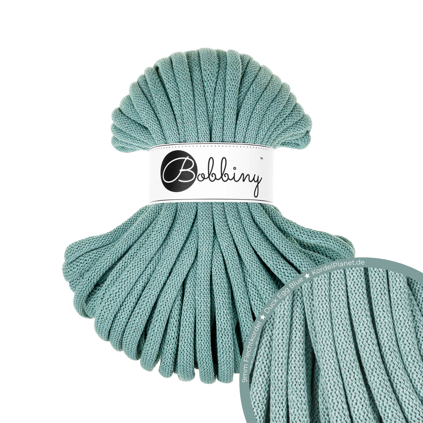 30 Meter - Bobbiny Flechtkordeln Duck Egg Blue Ø 9 mm